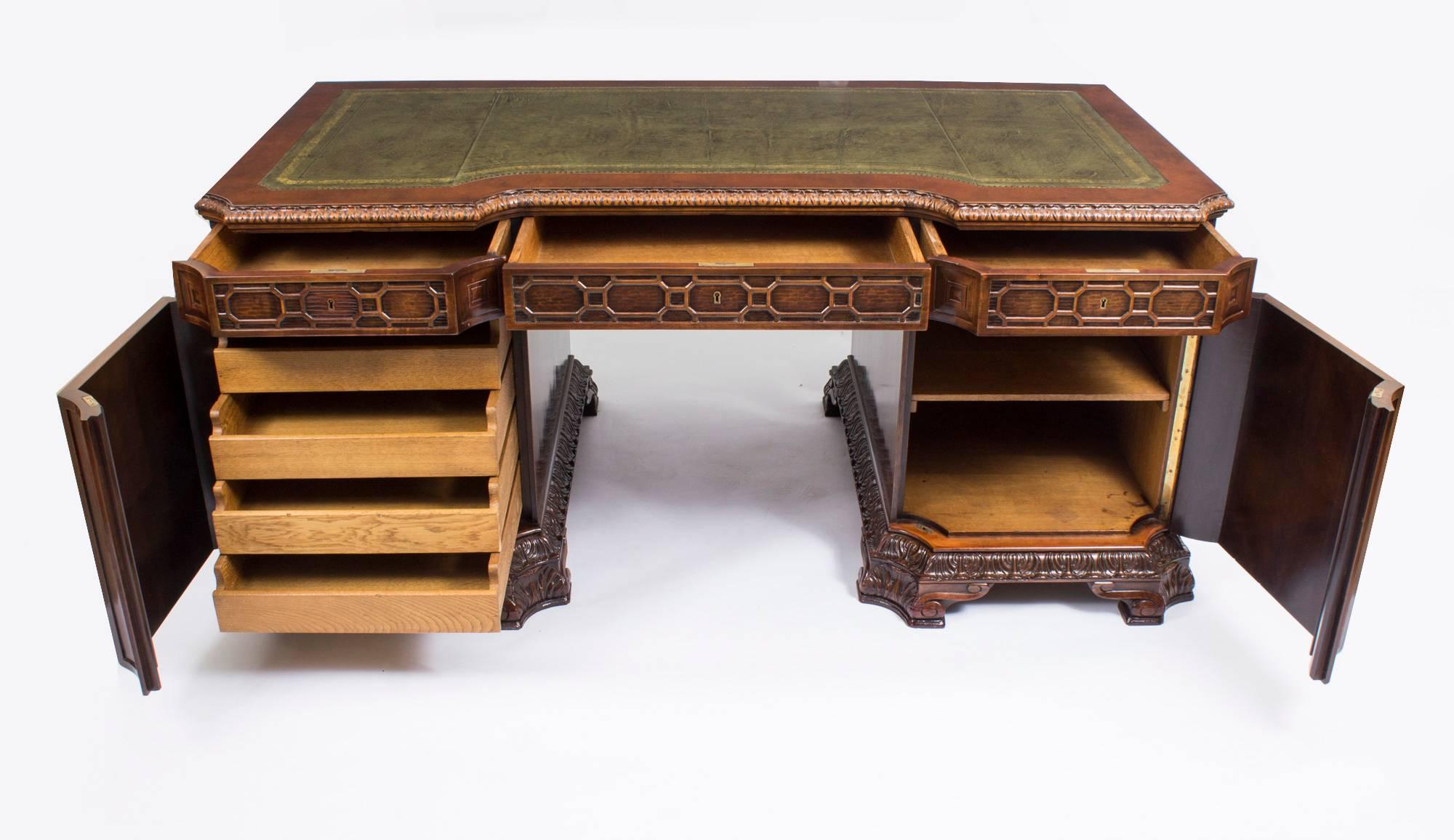 19th Century Chippendale Revival Mahogany Pedestal Desk 2