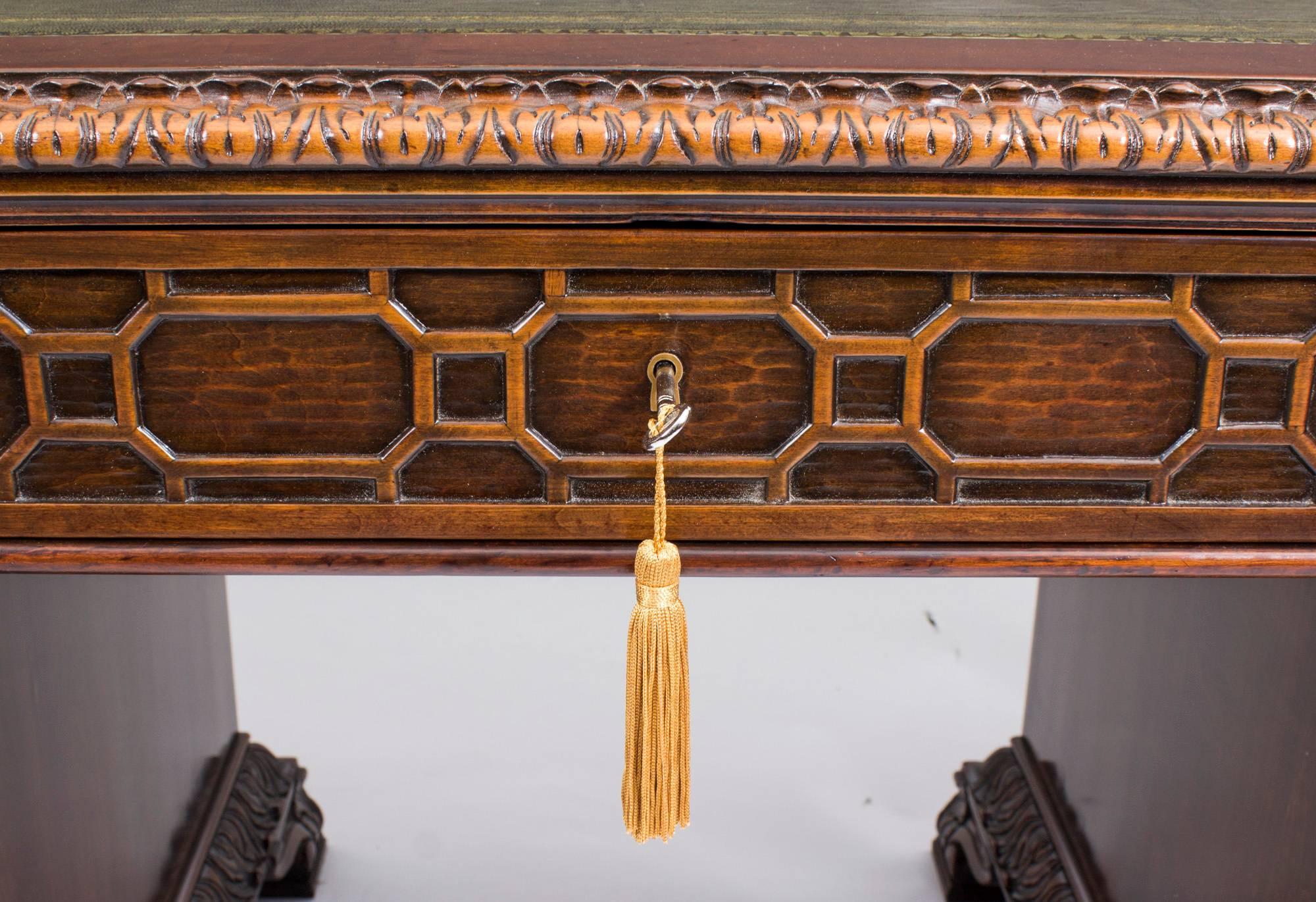 Late 19th Century 19th Century Chippendale Revival Mahogany Pedestal Desk