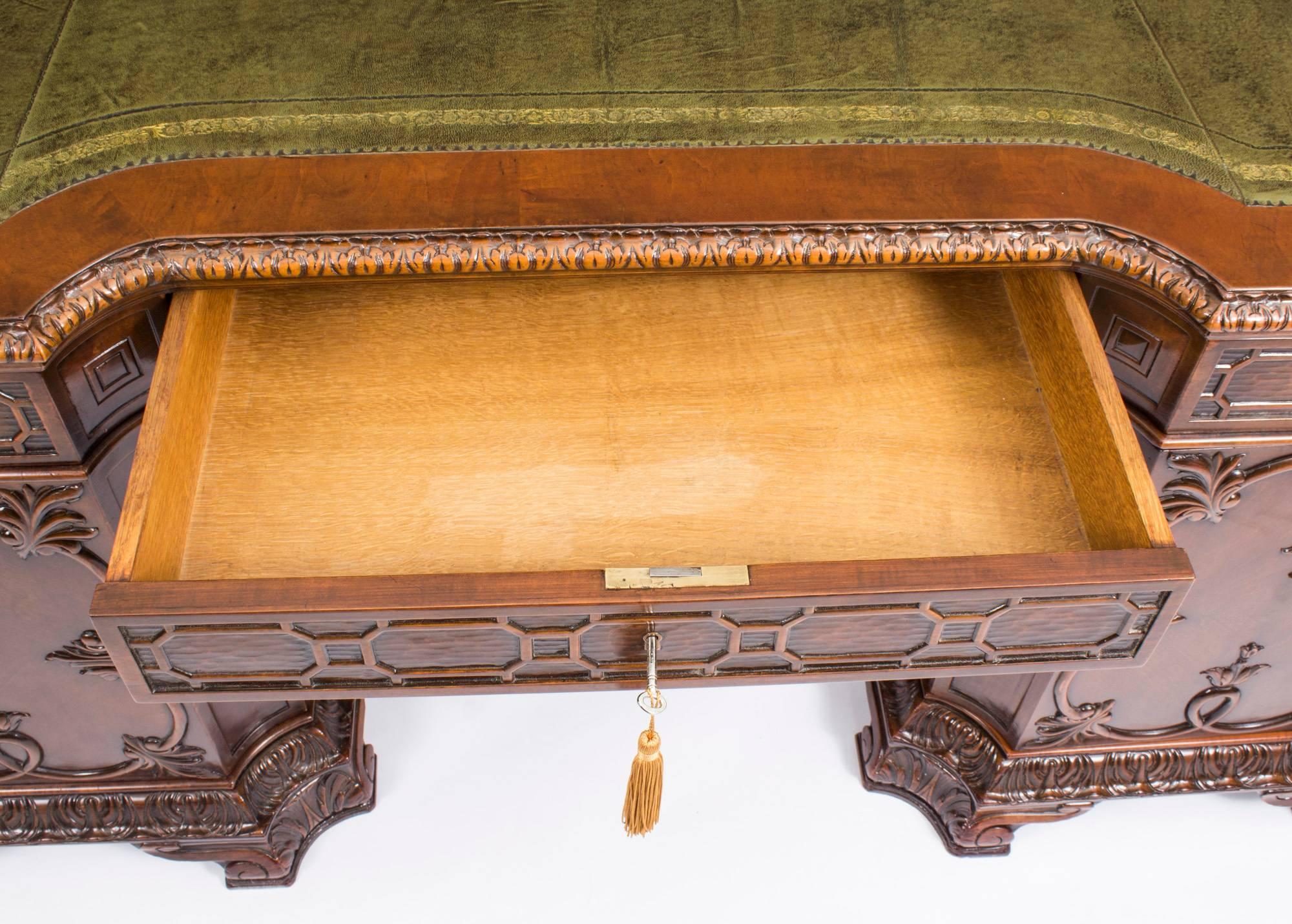 19th Century Chippendale Revival Mahogany Pedestal Desk 3