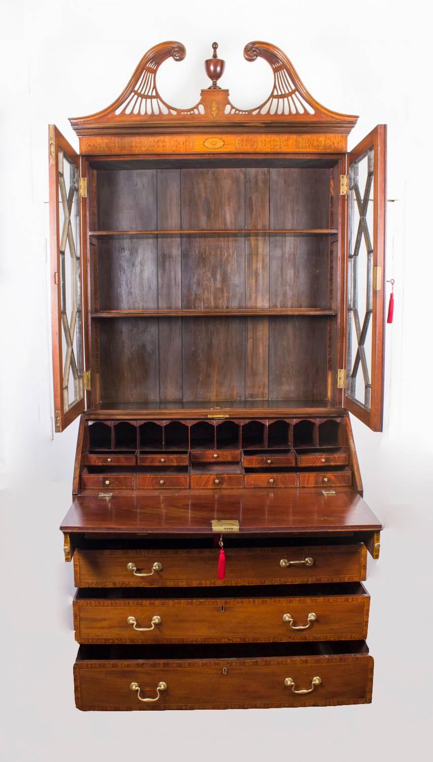 19th Century English Victorian Mahogany Bureau Bookcase 1