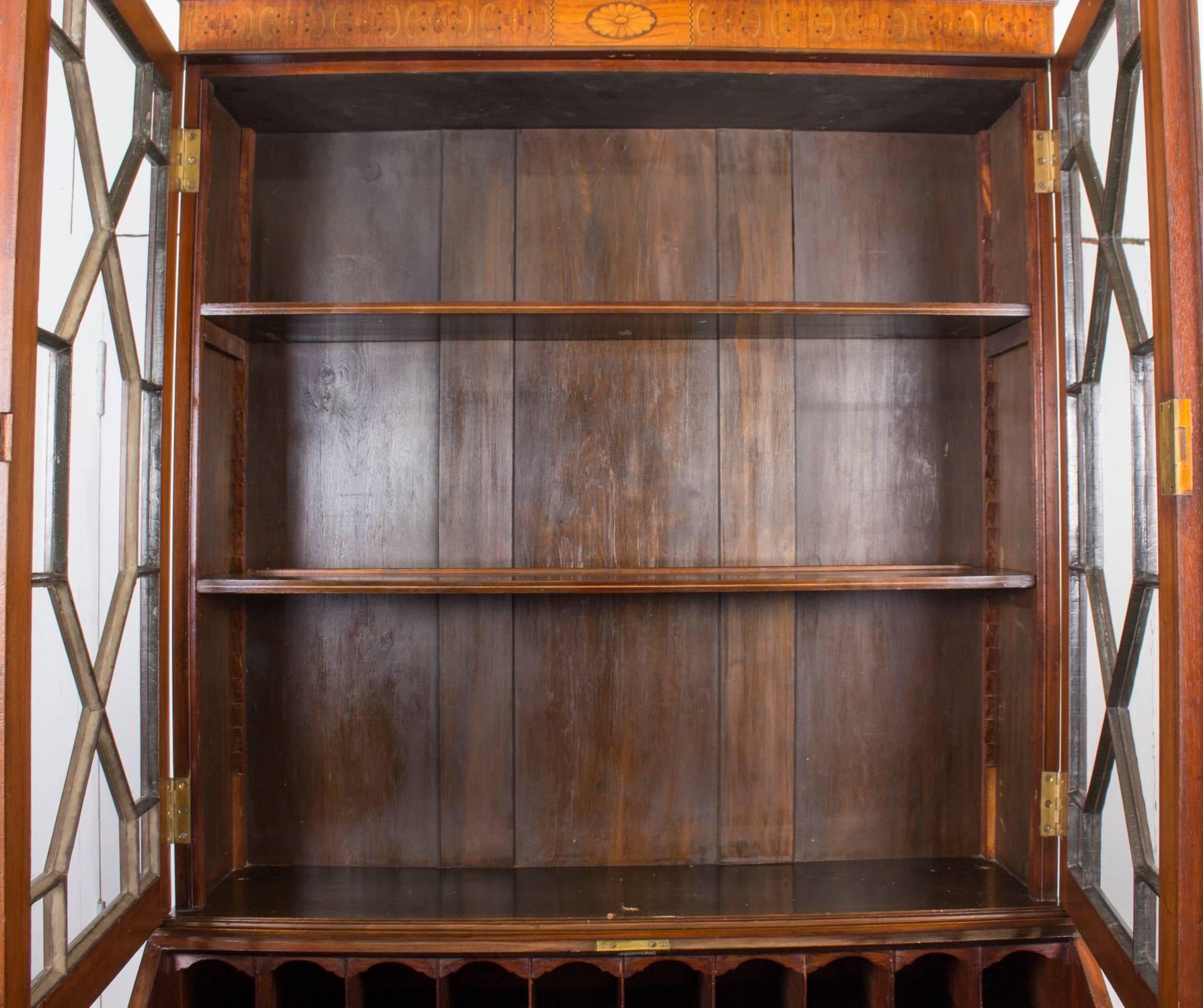 19th Century English Victorian Mahogany Bureau Bookcase For Sale 2