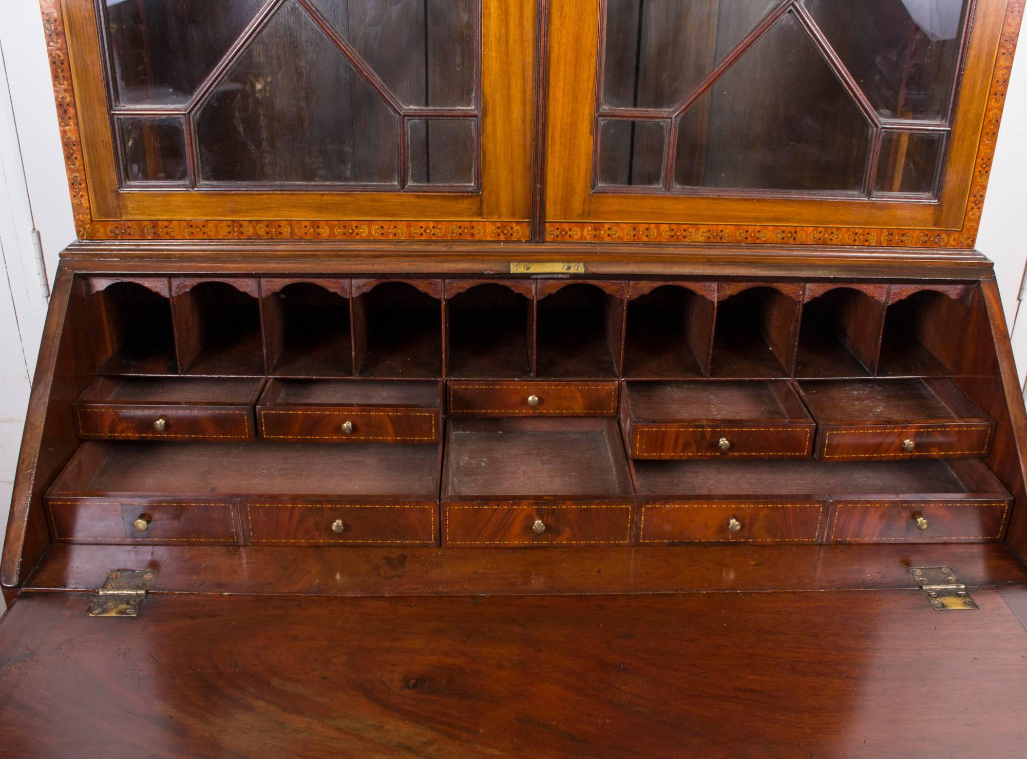 19th Century English Victorian Mahogany Bureau Bookcase 3
