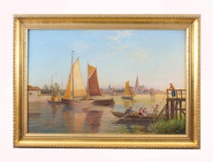 Antique Pair of Waterscape Oil Paintings by William Dommersen, circa 1880