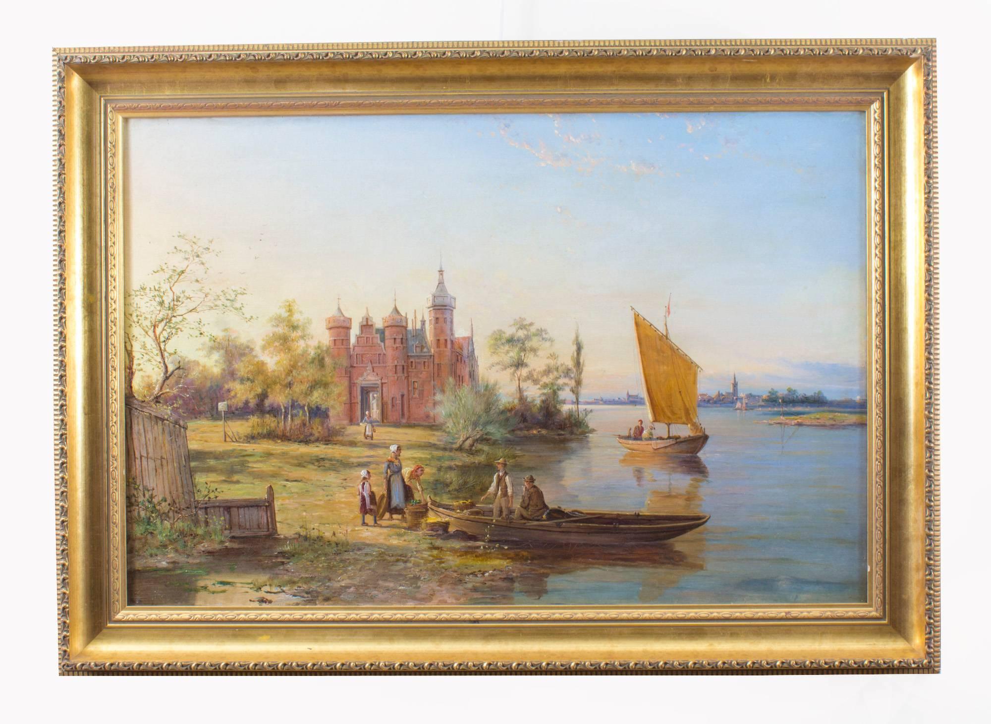 Antique Pair of Waterscape Oil Paintings by William Dommersen, circa 1880 1