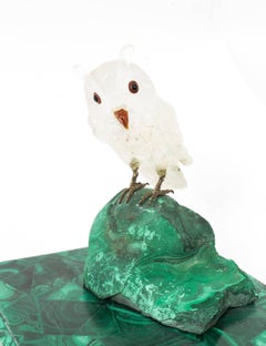 Antique Malachite & Crystal Owl Rectangular Ink Desk Set, circa 1920