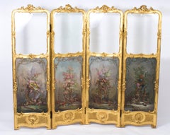 19th Century Louis Revival Giltwood Vernis Martin Four Fold Screen