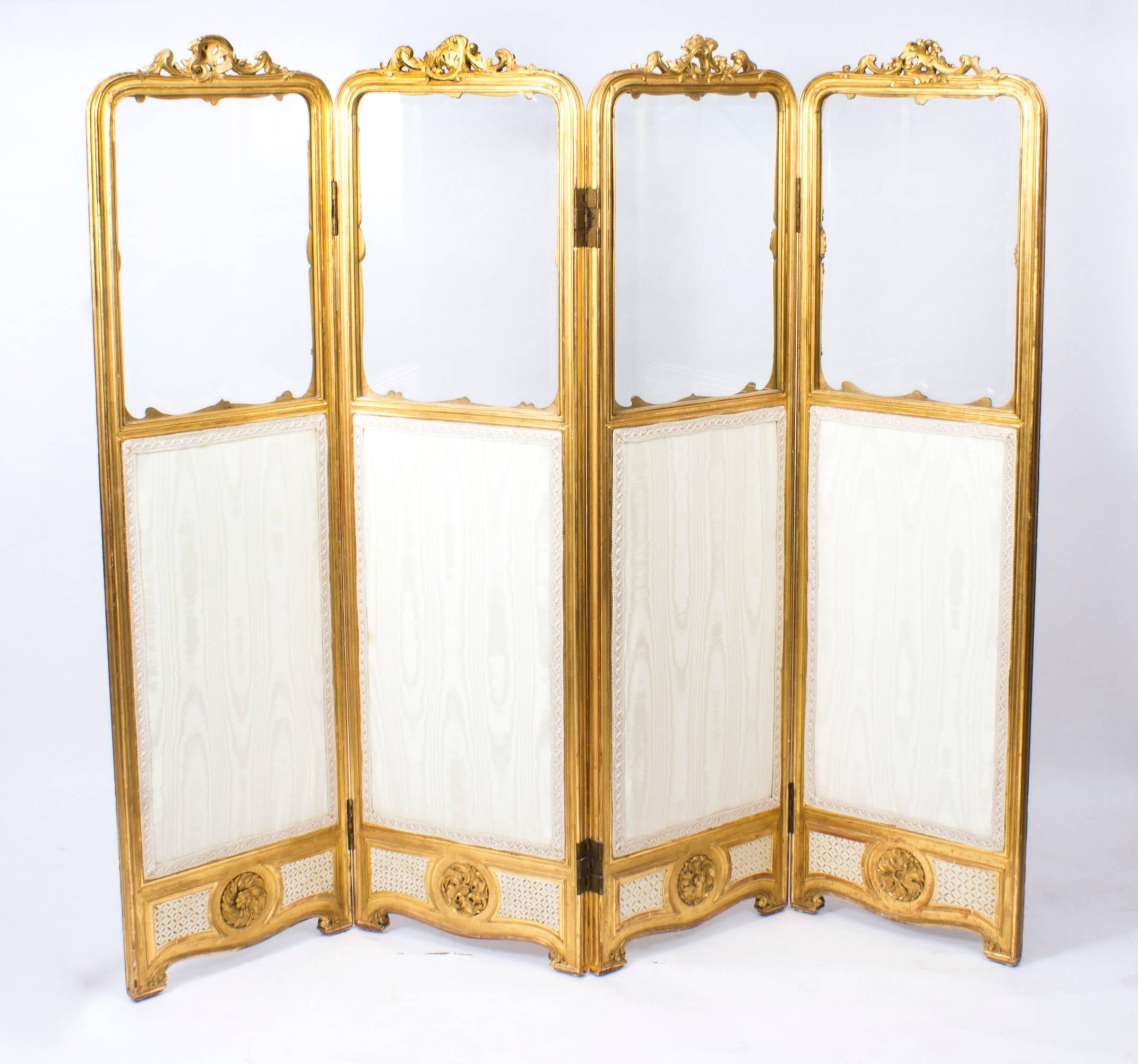 19th Century Louis Revival Giltwood Vernis Martin Four Fold Screen 3