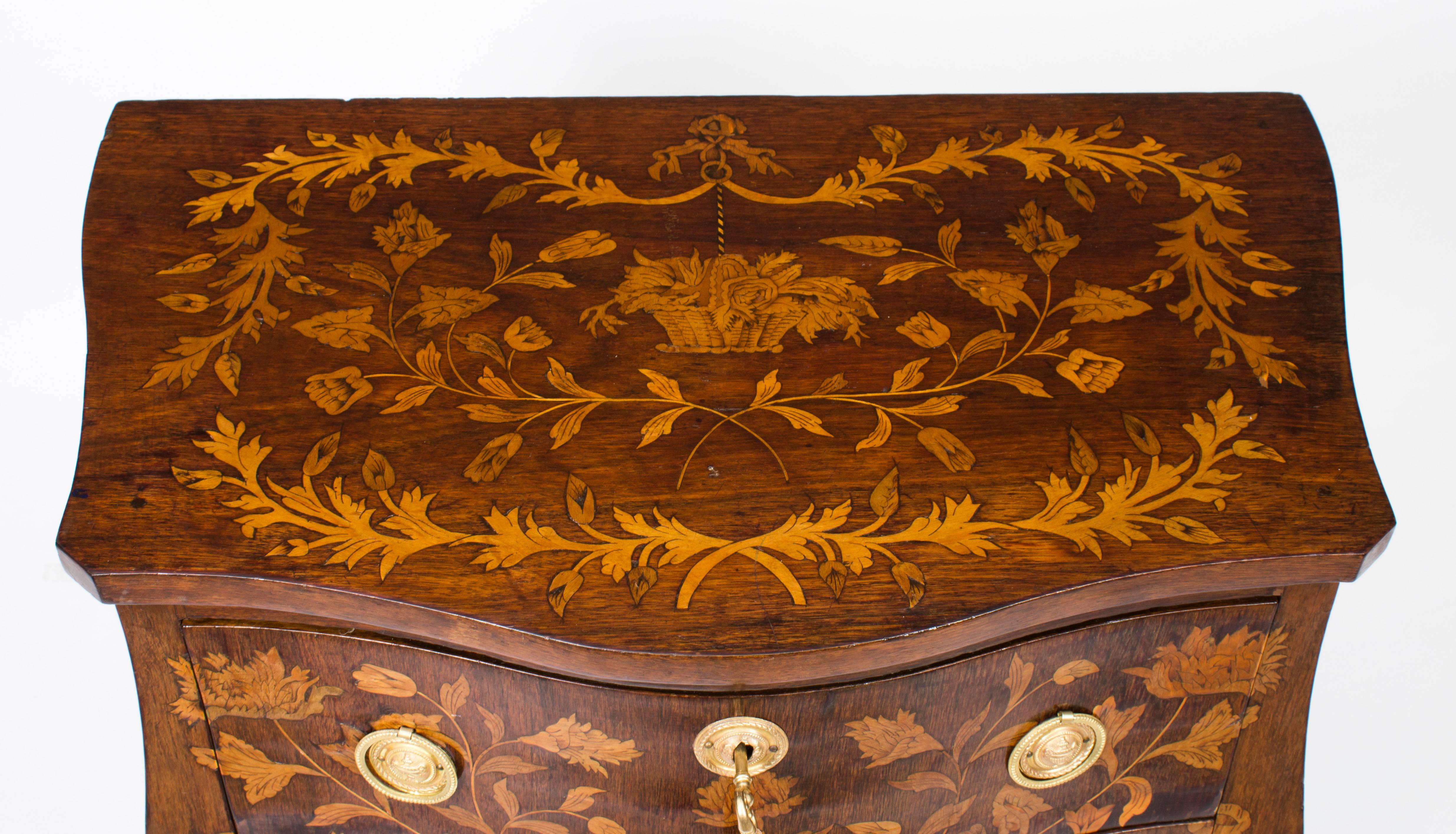 Late 18th Century 18th Century Pair of Dutch Marquetry Walnut Bedside Chests