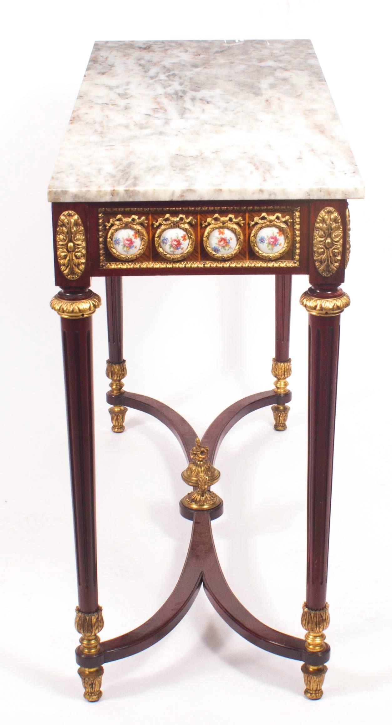 Vintage French Ormolu and Porcelain Mounted Console Table, Late 20th Century 5