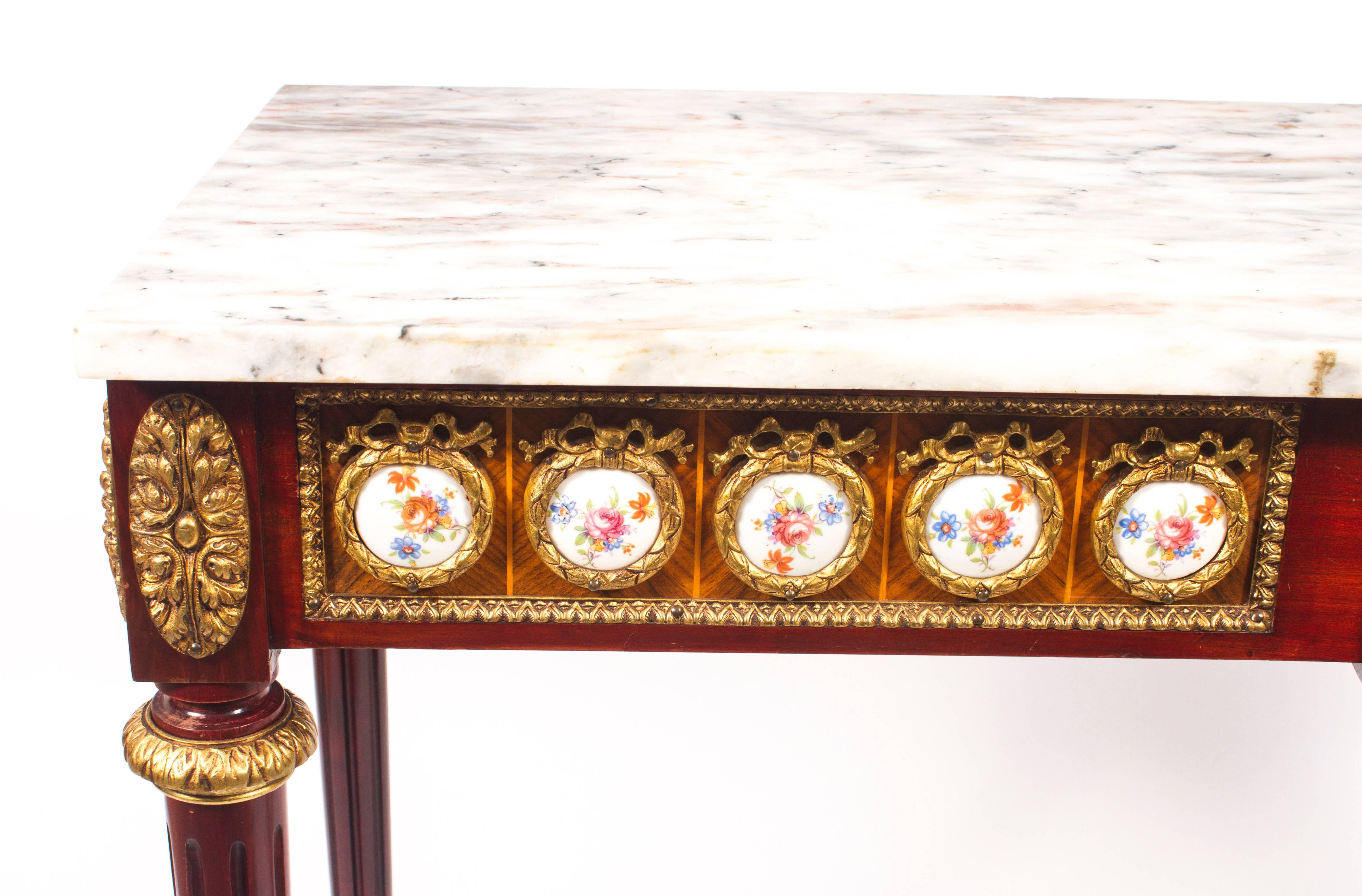 Vintage French Ormolu and Porcelain Mounted Console Table, Late 20th Century 2