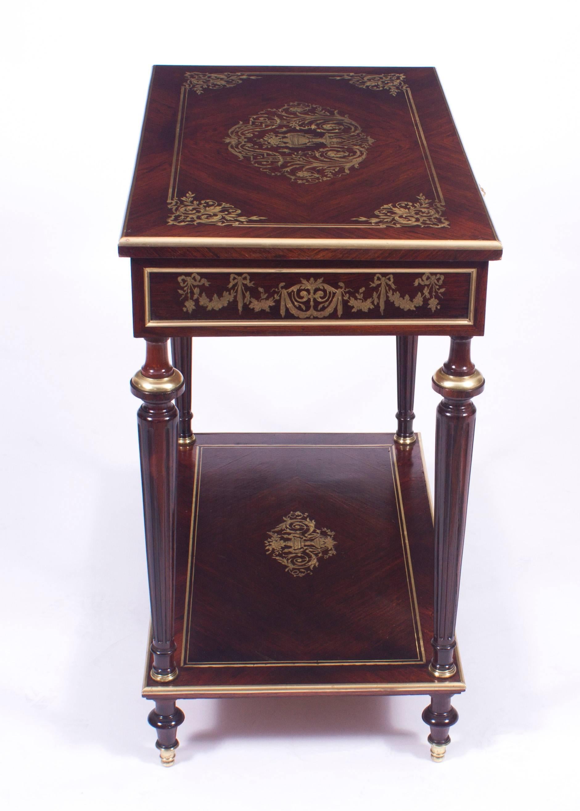 19th Century French Cut Brass Inlaid Rectangular Side / Dressing Table 2