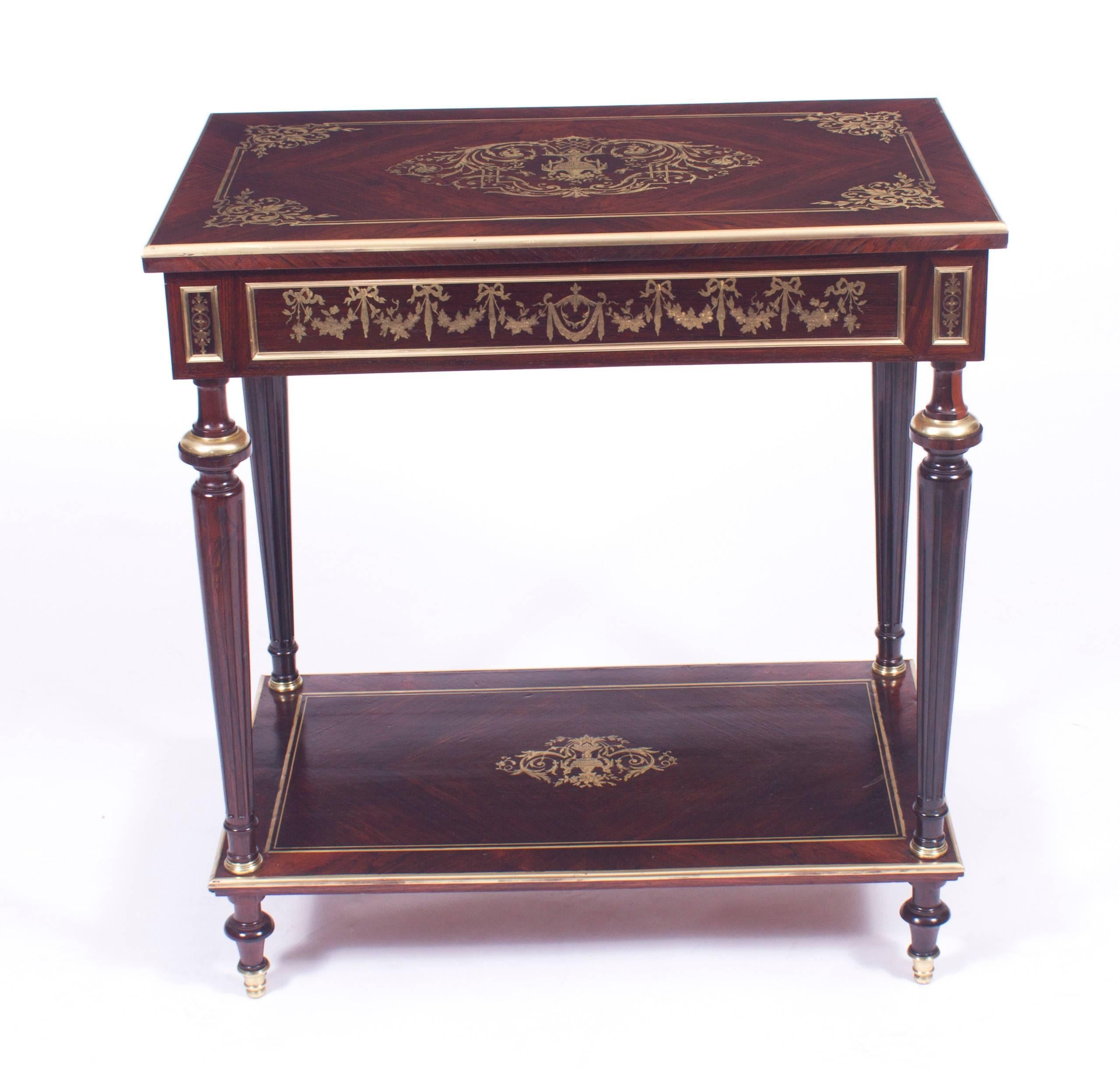 19th Century French Cut Brass Inlaid Rectangular Side / Dressing Table 4