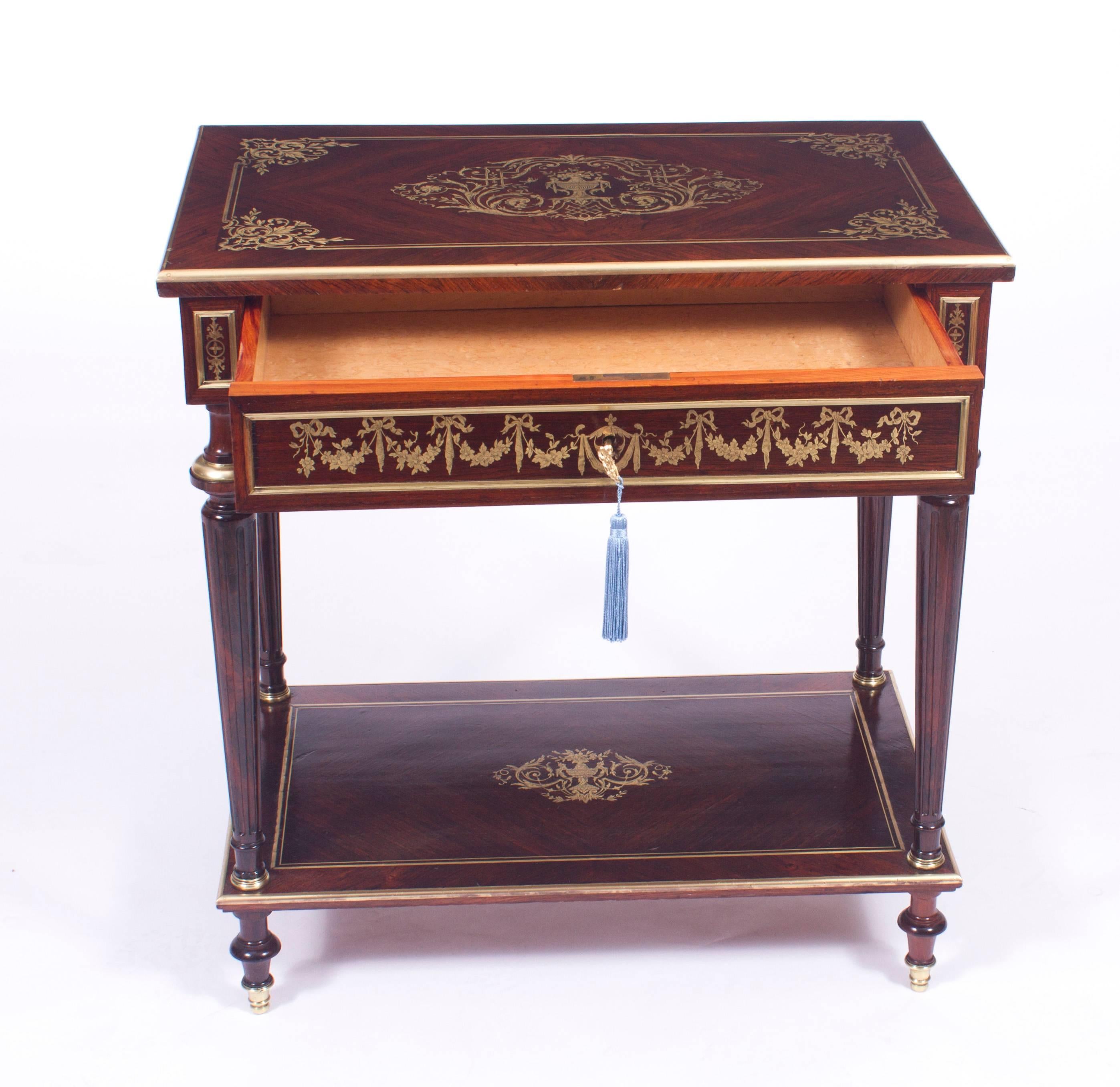 Marquetry 19th Century French Cut Brass Inlaid Rectangular Side / Dressing Table