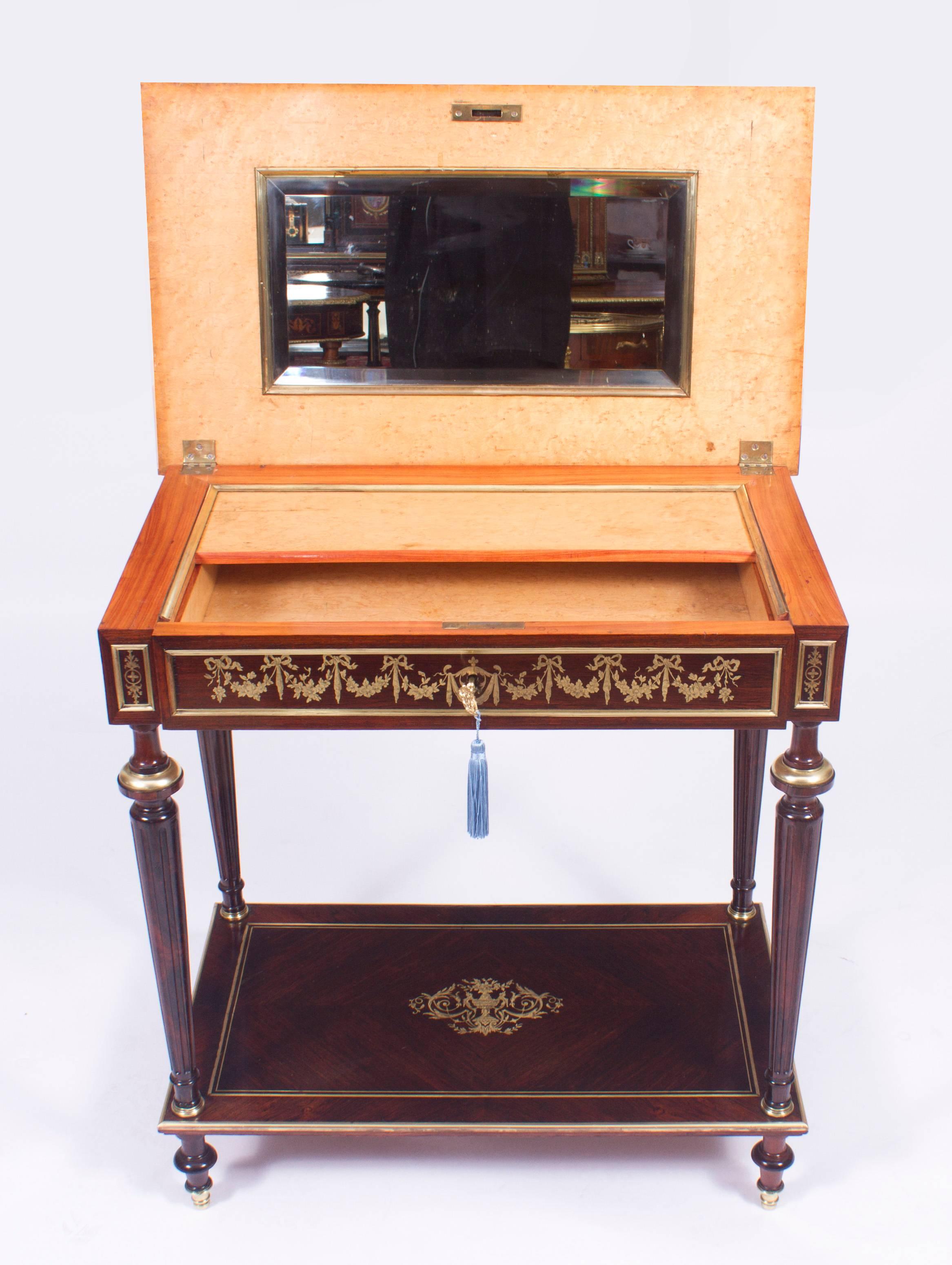19th Century French Cut Brass Inlaid Rectangular Side / Dressing Table In Excellent Condition In London, GB