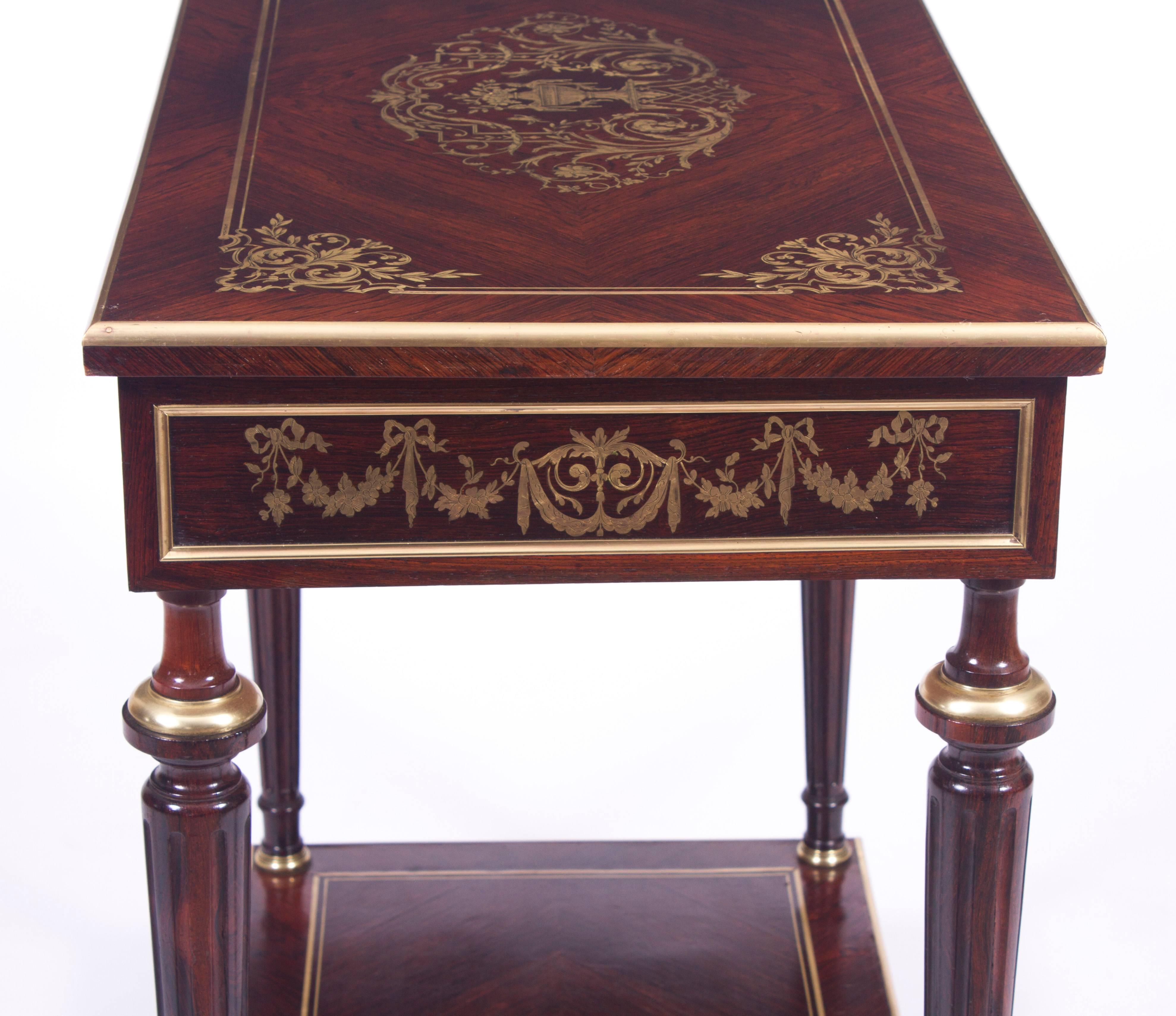 19th Century French Cut Brass Inlaid Rectangular Side / Dressing Table 3