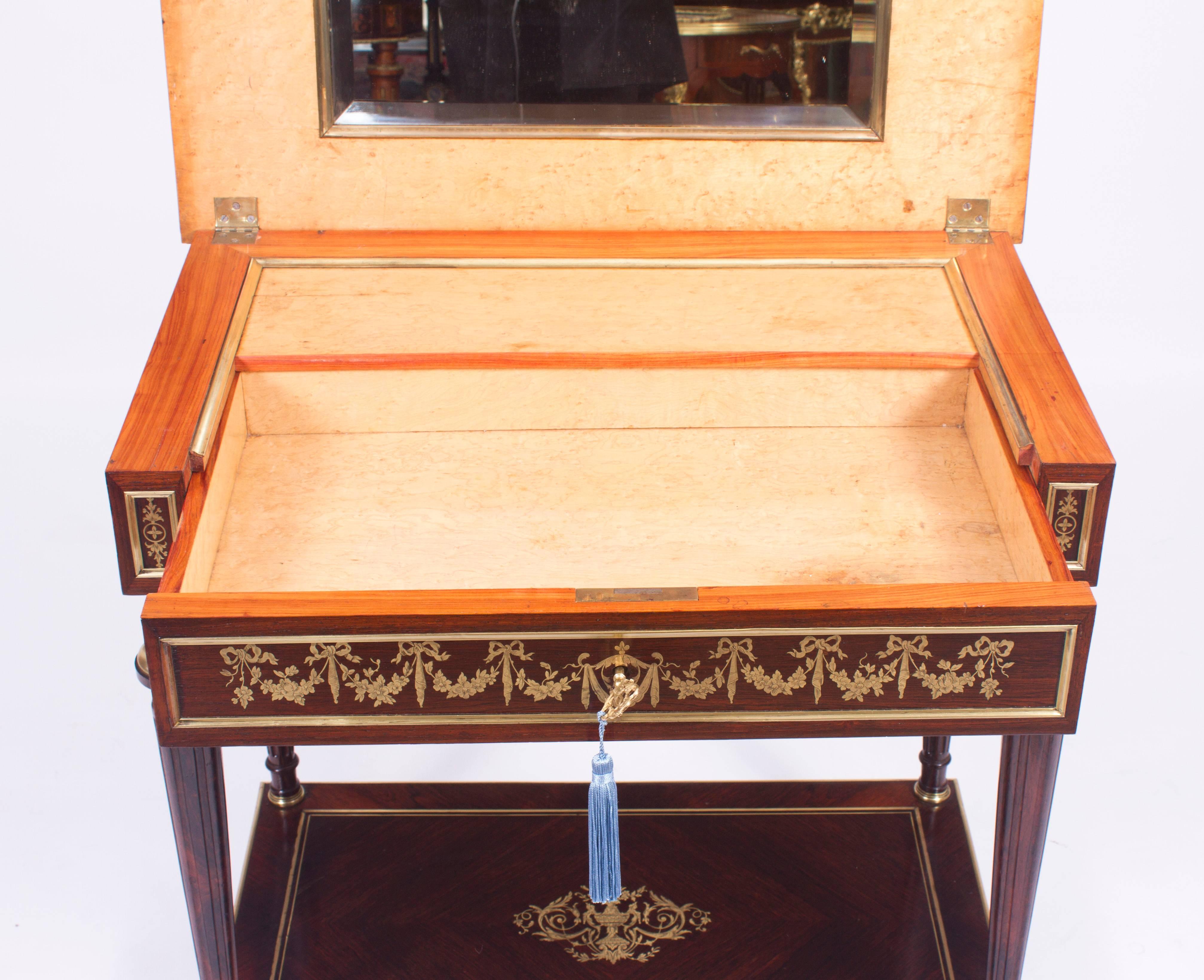 19th Century French Cut Brass Inlaid Rectangular Side / Dressing Table 1