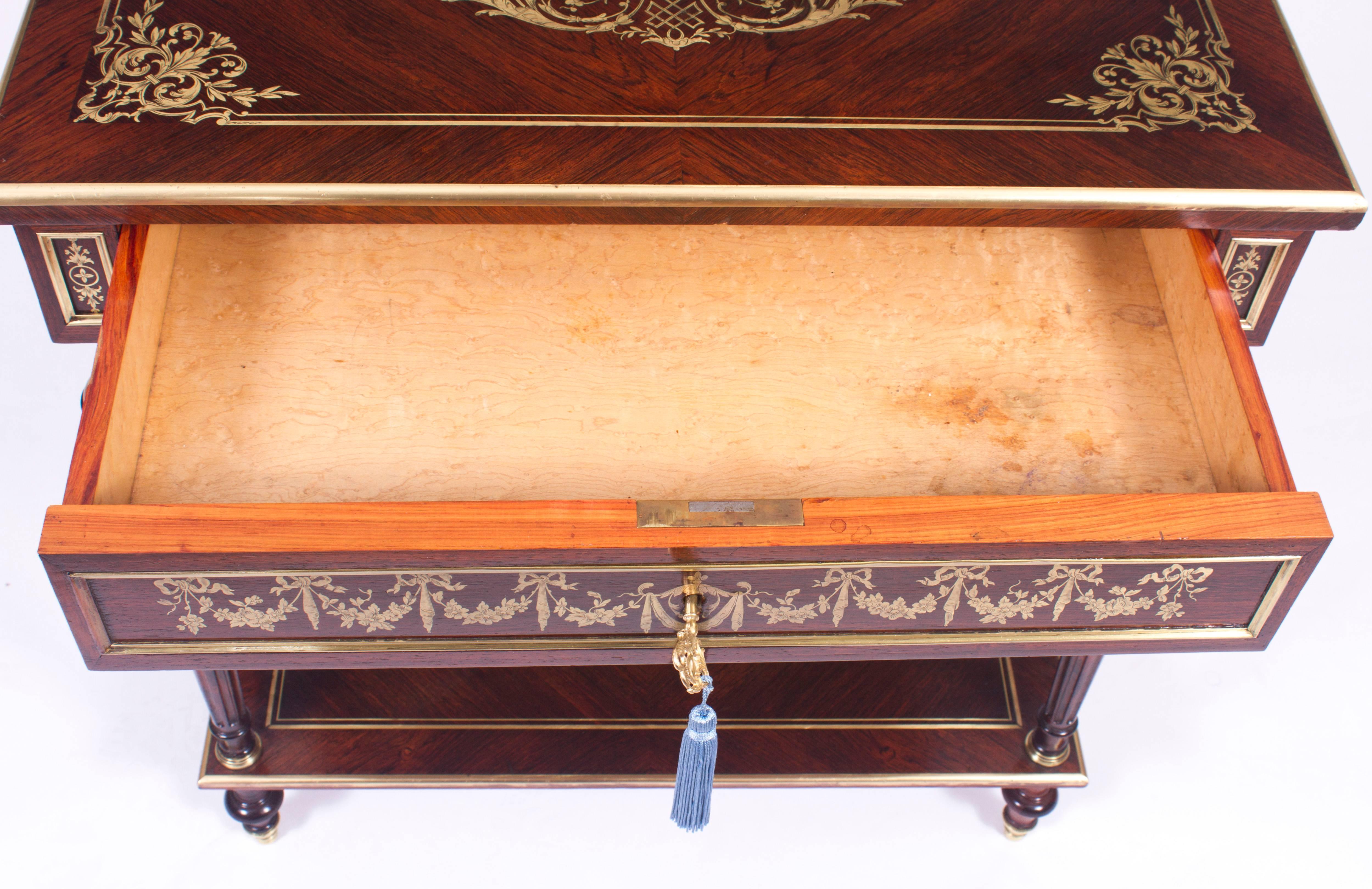 Mid-19th Century 19th Century French Cut Brass Inlaid Rectangular Side / Dressing Table