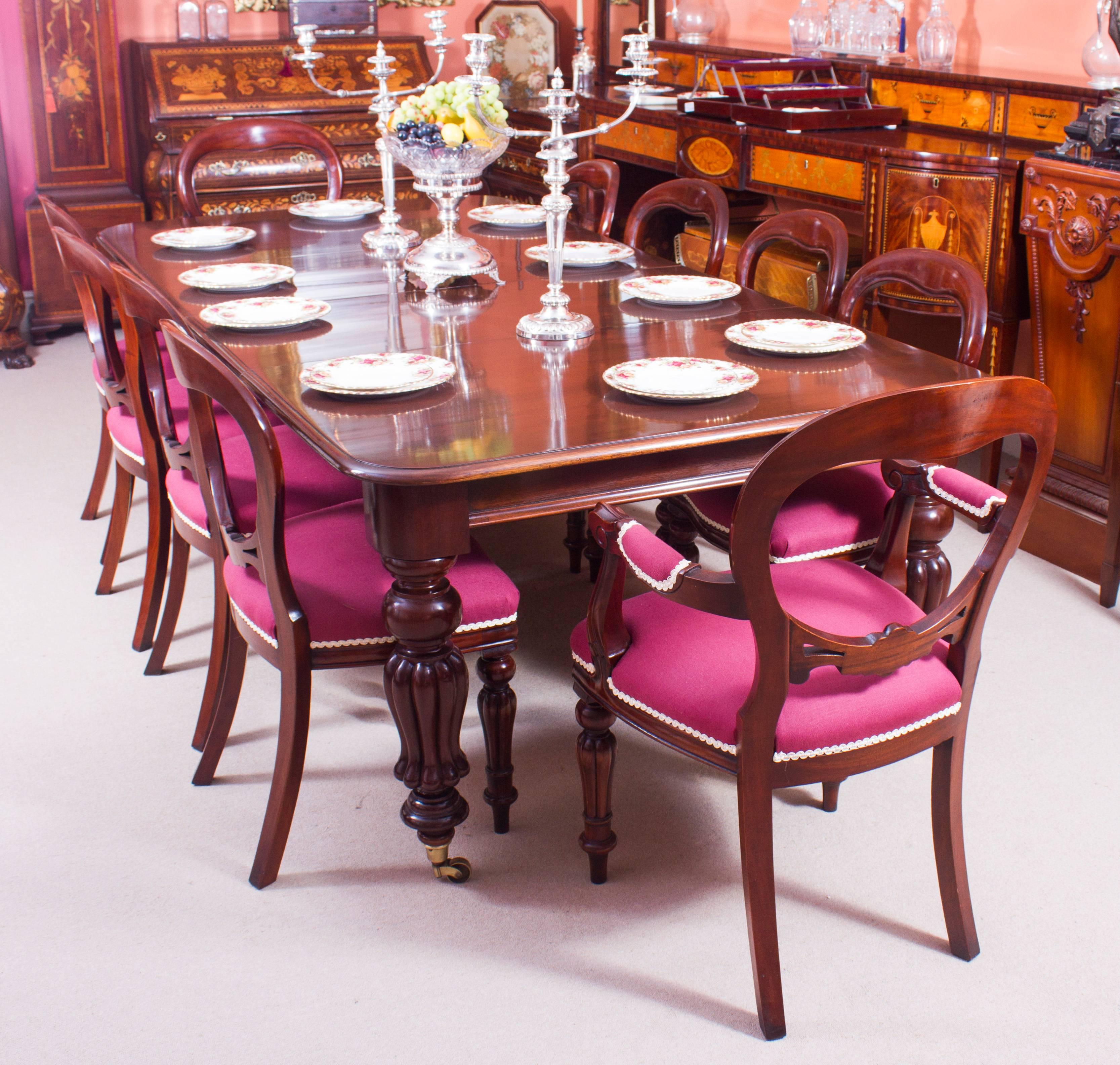 This is a magnificent antique 8ft Victorian solid mahogany wind out dining table which can seat ten diners in comfort, circa 1860 in date.

This beautiful table is in stunning flame mahogany and has two leaves of fifty cm each, which can be added