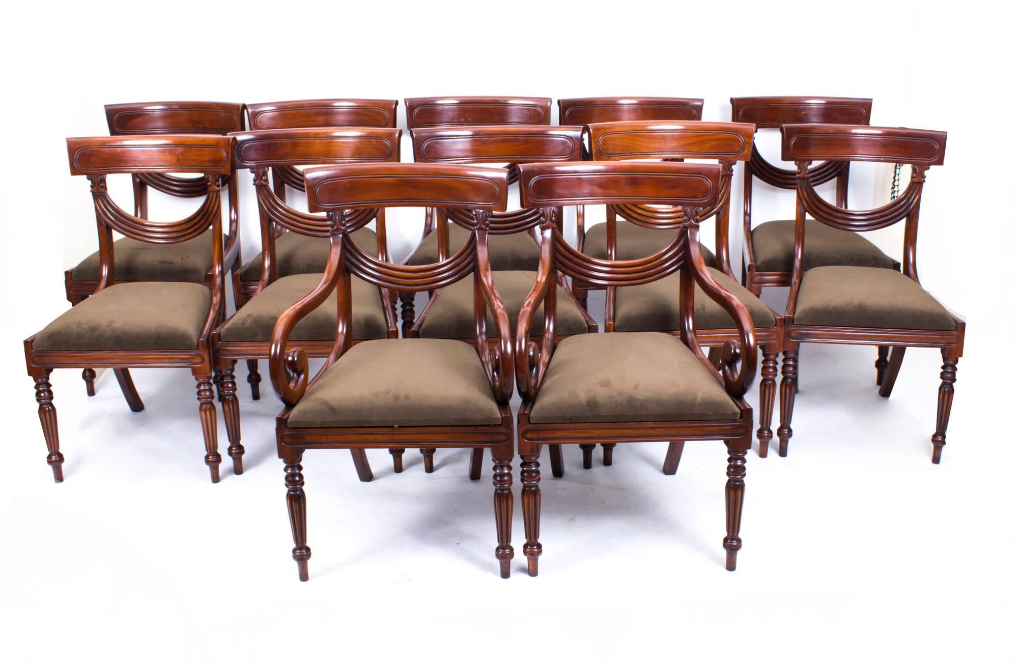 19th Century Flame Mahogany Extending Dining Table, and 12 Chairs 1