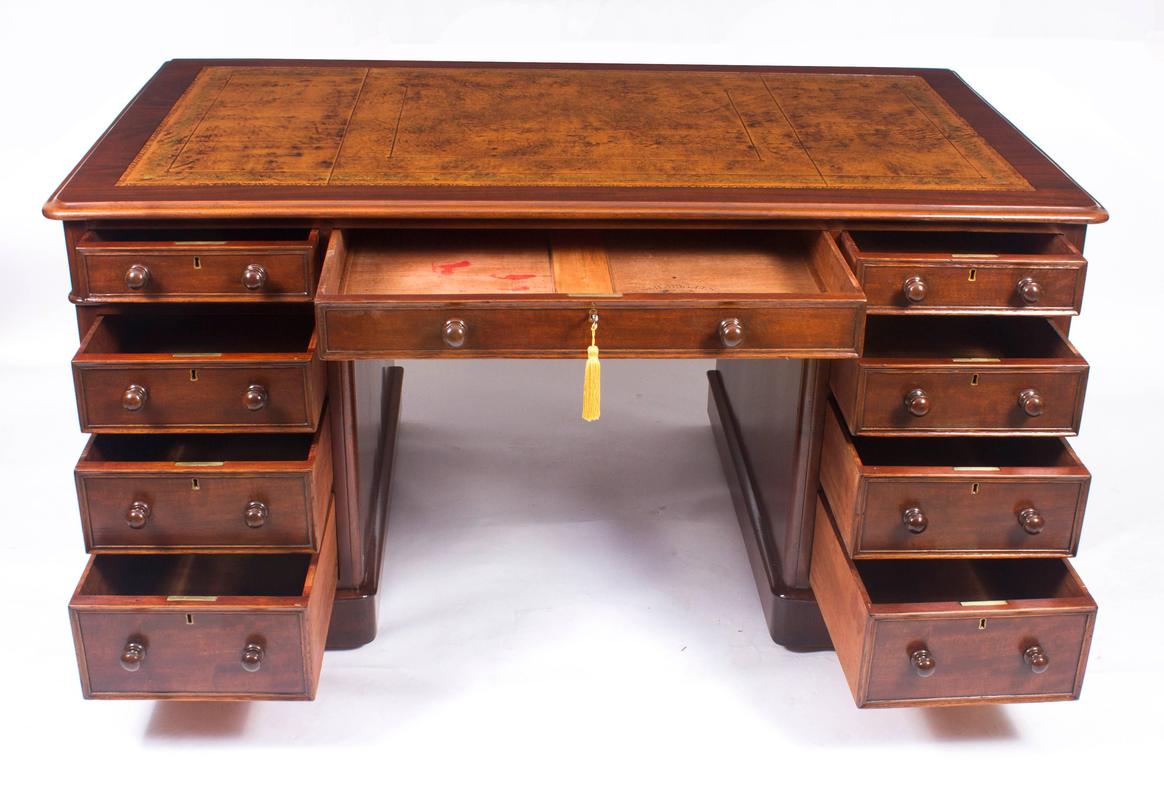 19th Century Victorian Mahogany Pedestal Desk 1