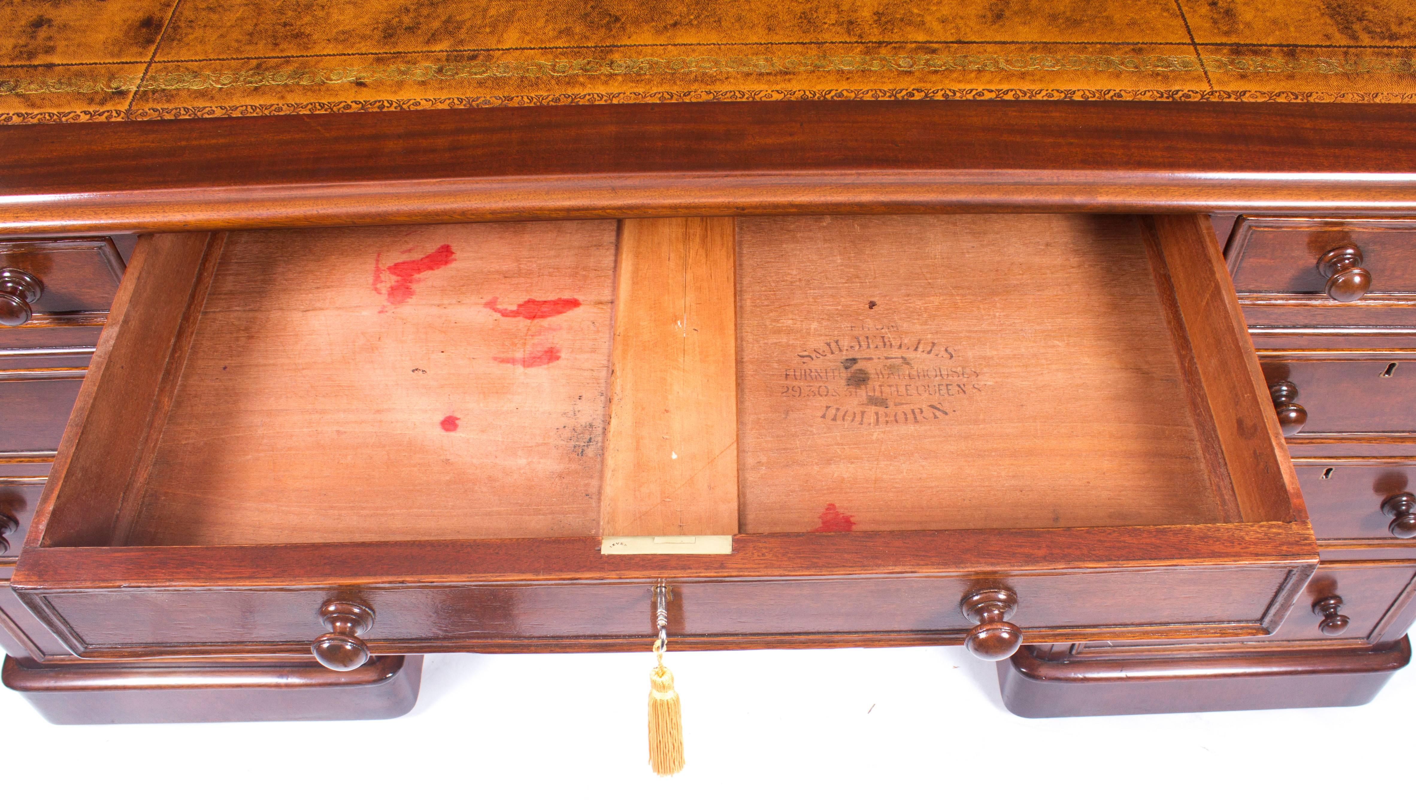 19th Century Victorian Mahogany Pedestal Desk 2