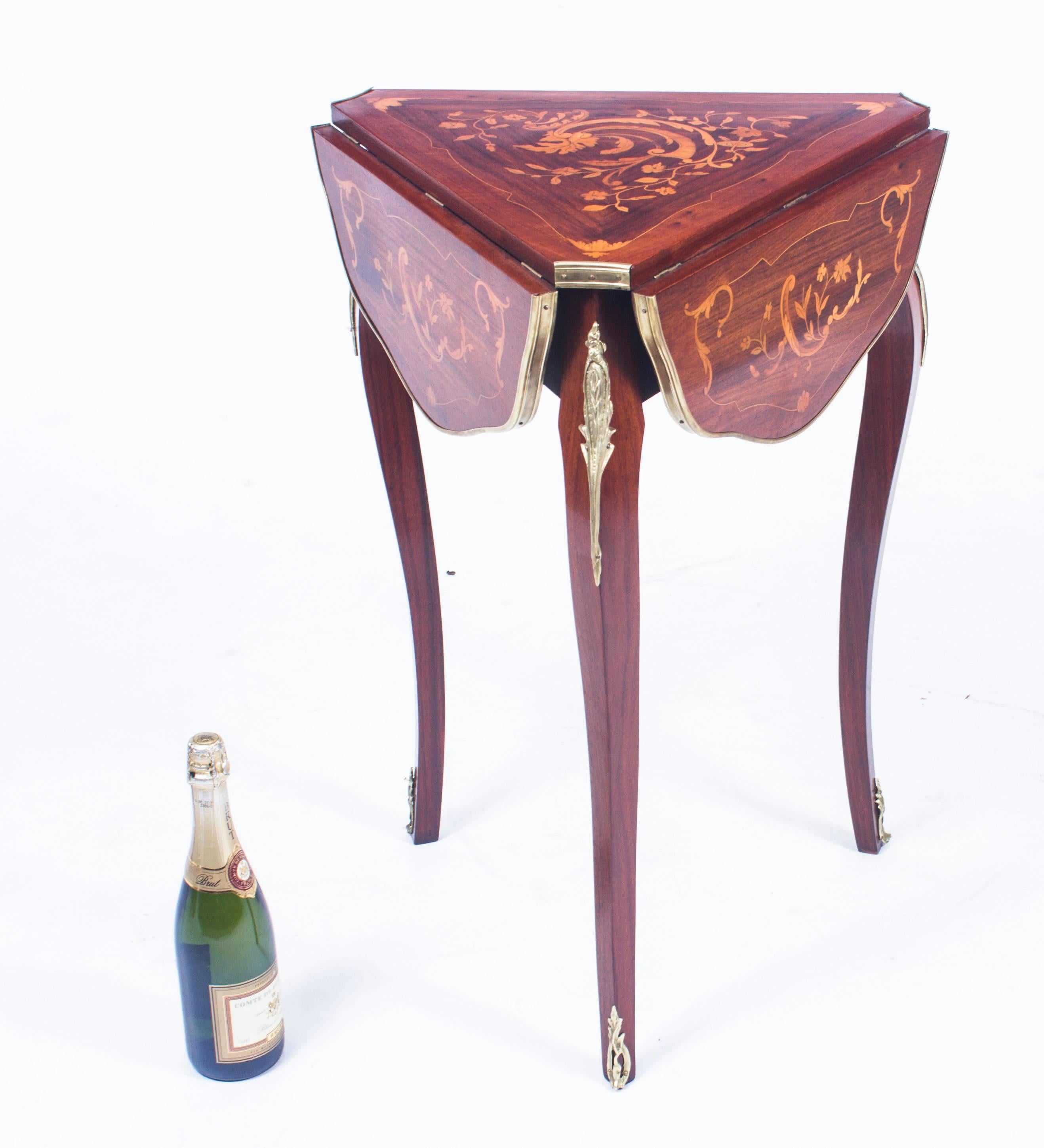 Ormolu 19th Century Louis Revival Marquetry Triform Occasional Table For Sale
