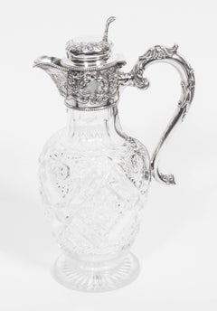 Antique Edwardian Silver Crystal Claret Jug Ewer, 1910