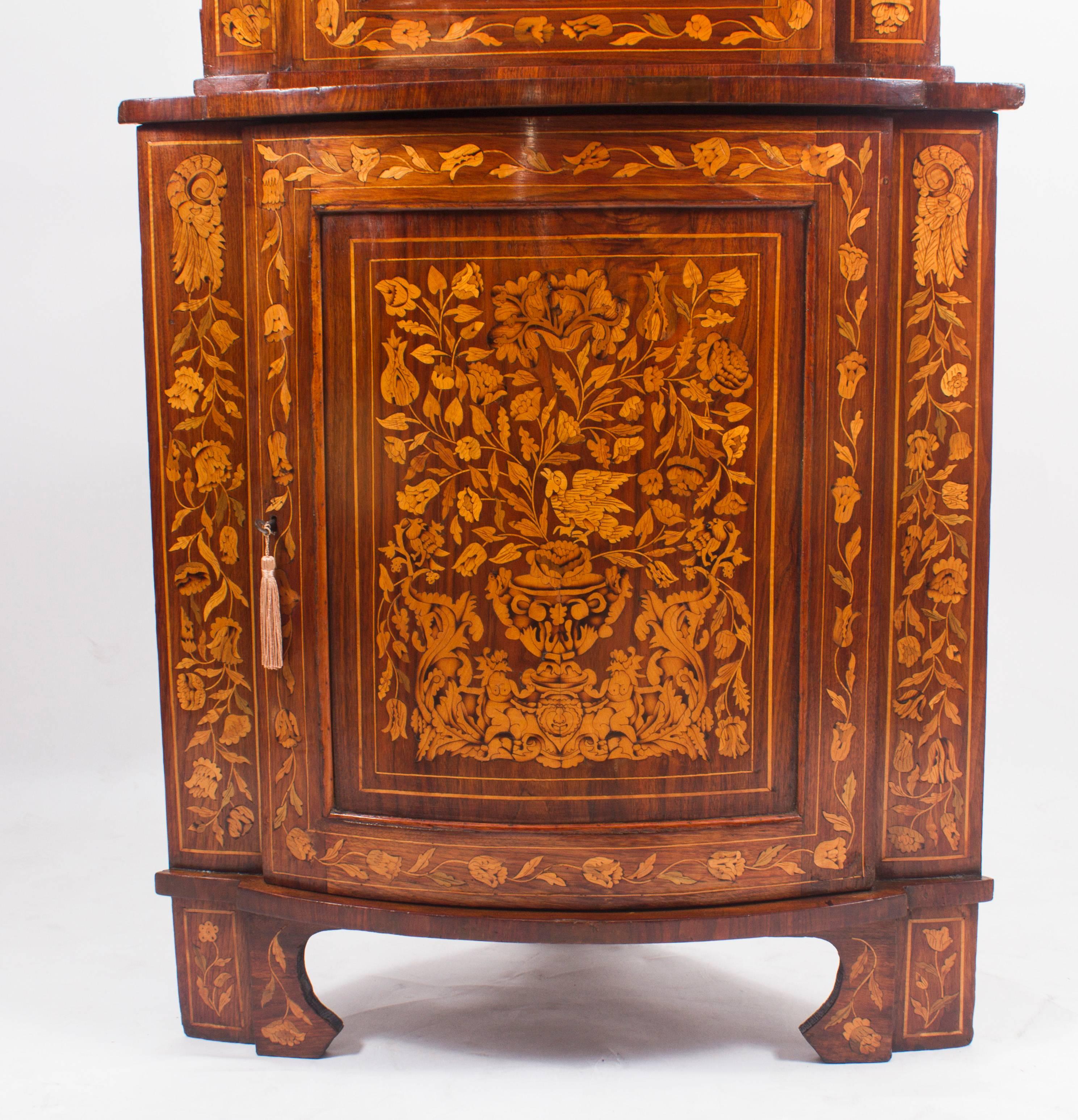 18th Century Dutch Walnut & Floral Marquetry Corner Cabinet 2