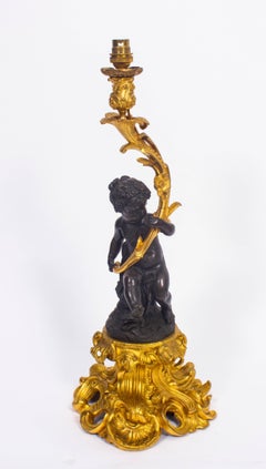 19th Century Pair of French Ormolu and Patinated Bronze Cherubs Table Lamps