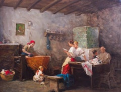 Antique Oil Painting by Eugenio Zampighi Titled News from the Front 1885