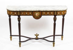 French Marble-Top Console Table Sevres Porcelain & Ormolu Mounts, 20th Century