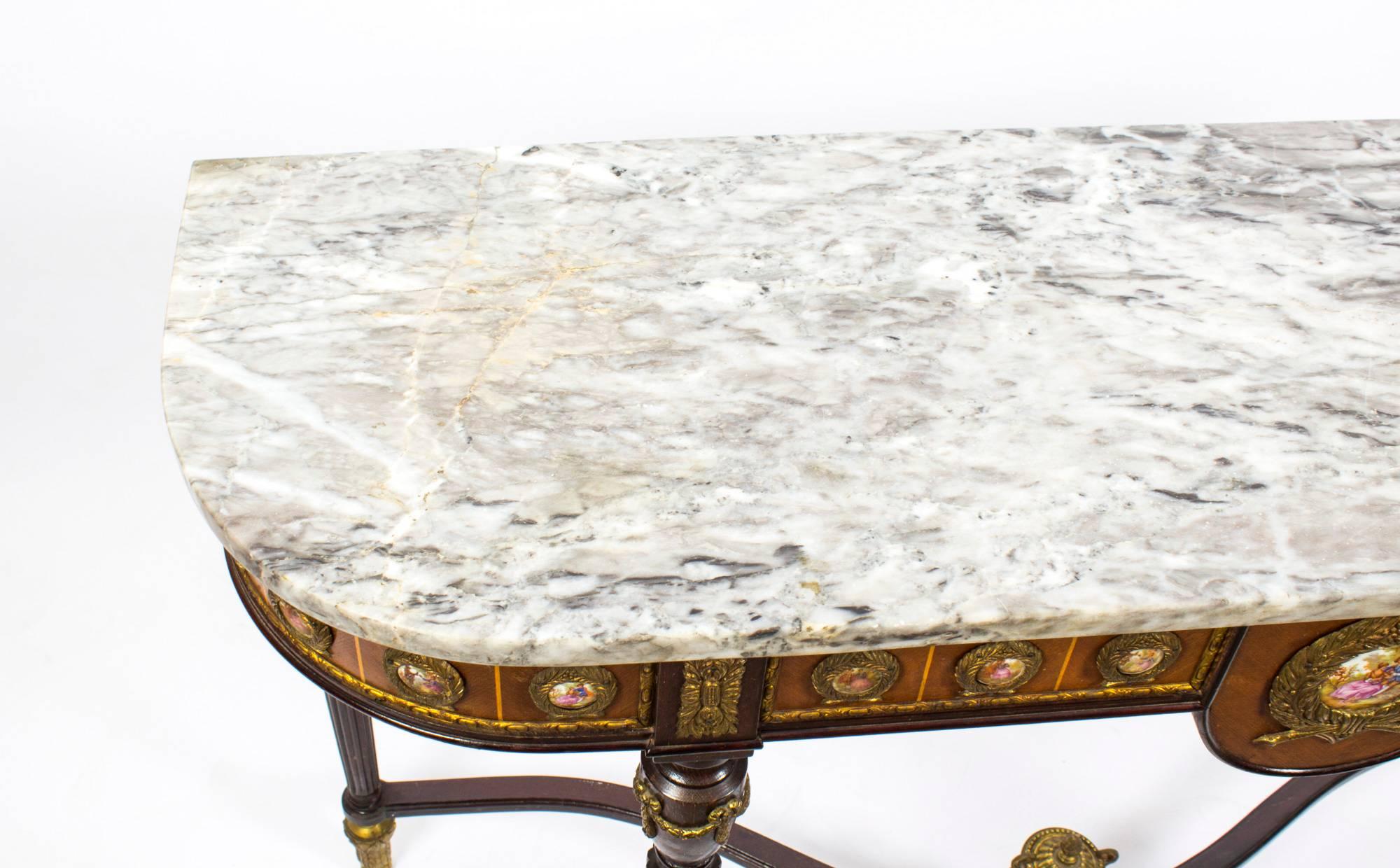 French Marble-Top Console Table Sevres Porcelain & Ormolu Mounts, 20th Century In Excellent Condition In London, GB