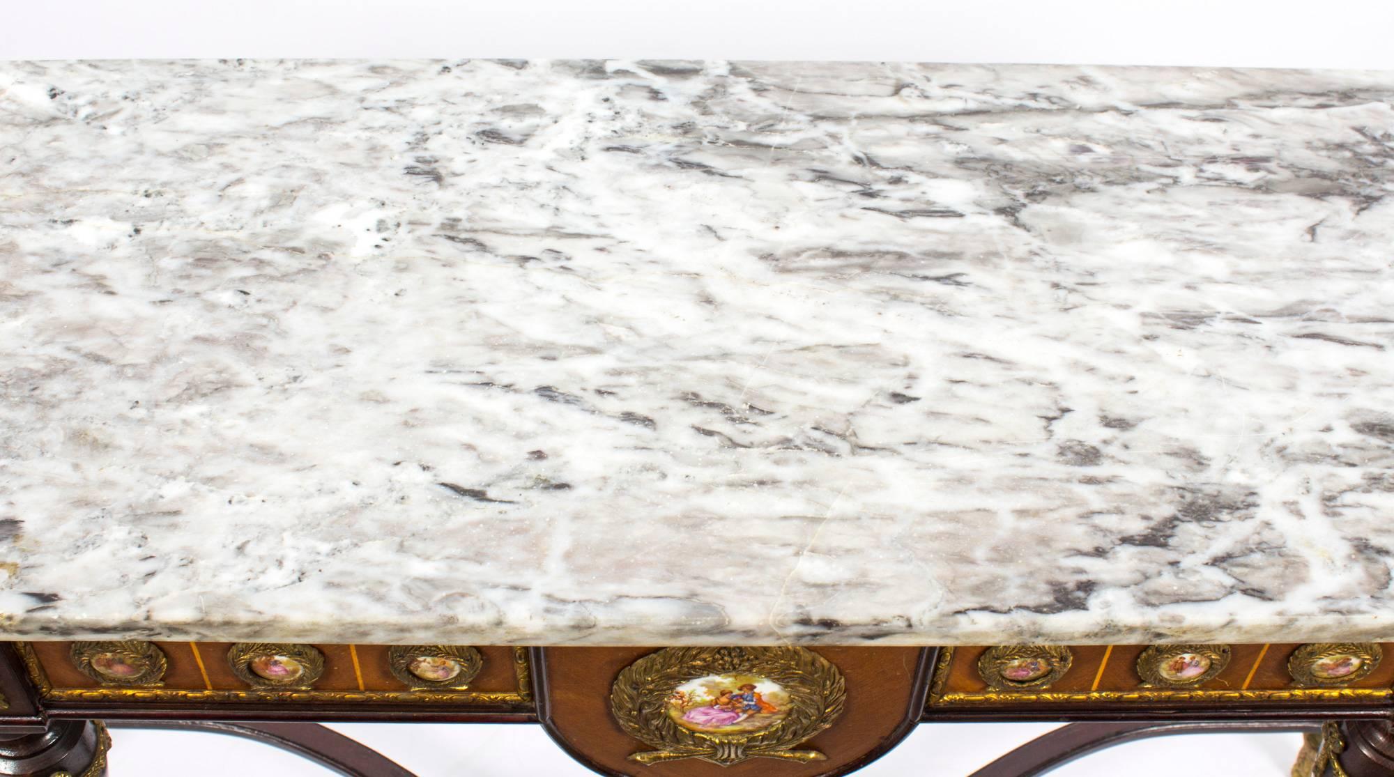 Late 20th Century French Marble-Top Console Table Sevres Porcelain & Ormolu Mounts, 20th Century