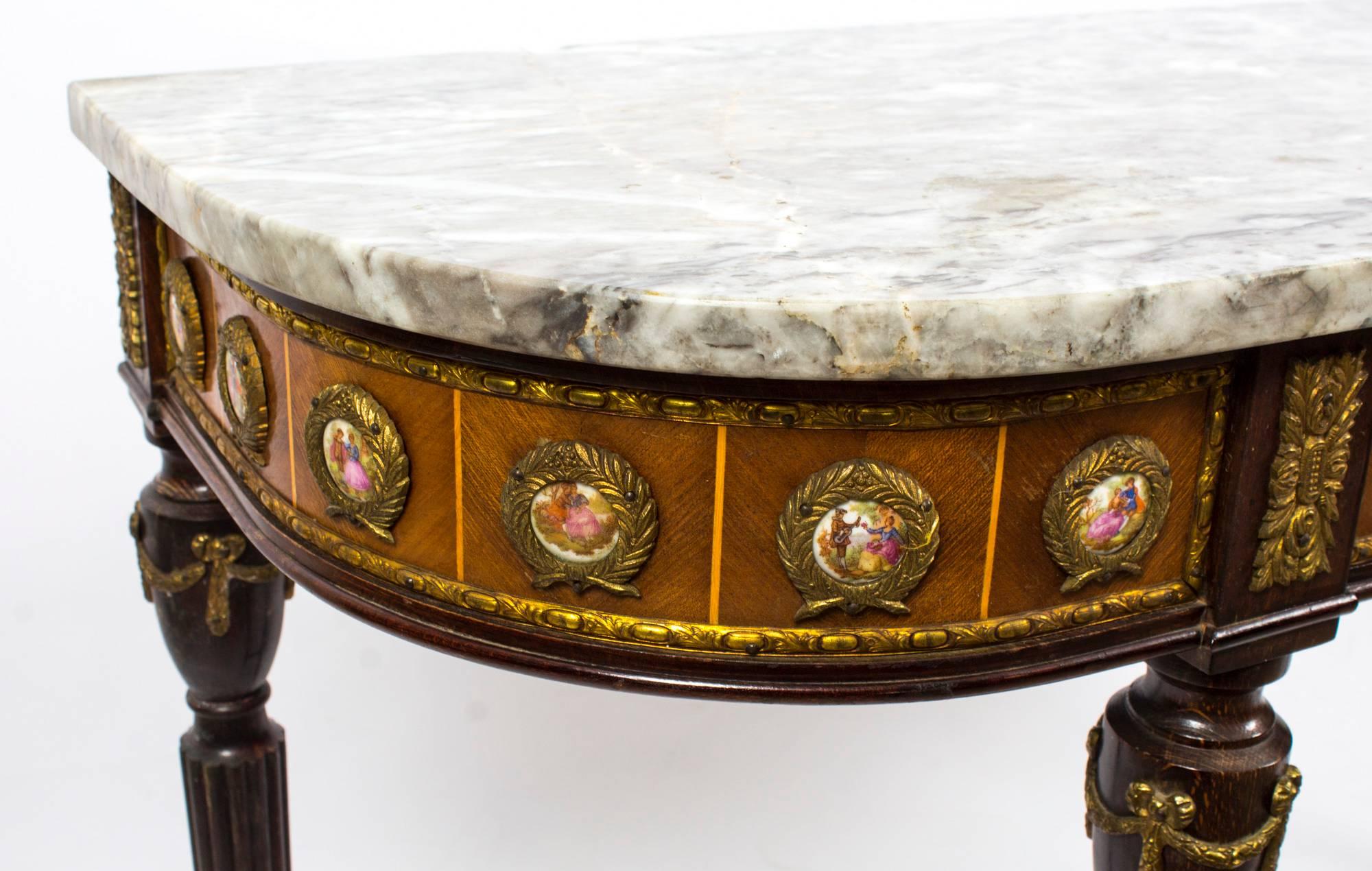 French Marble-Top Console Table Sevres Porcelain & Ormolu Mounts, 20th Century 3