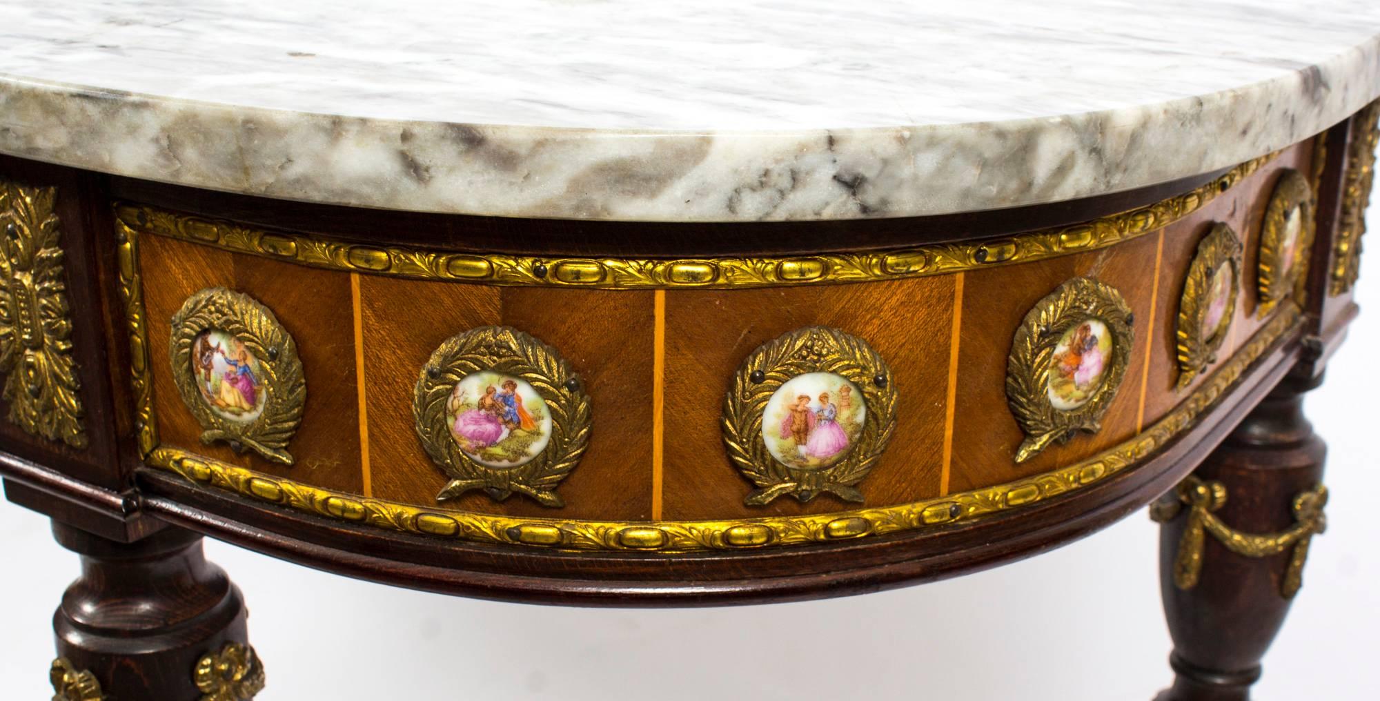 French Marble-Top Console Table Sevres Porcelain & Ormolu Mounts, 20th Century 5