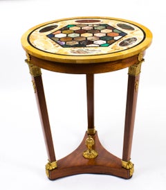 Early 20th Century French Empire Style Pietra Dura Bouillotte Occasional Table