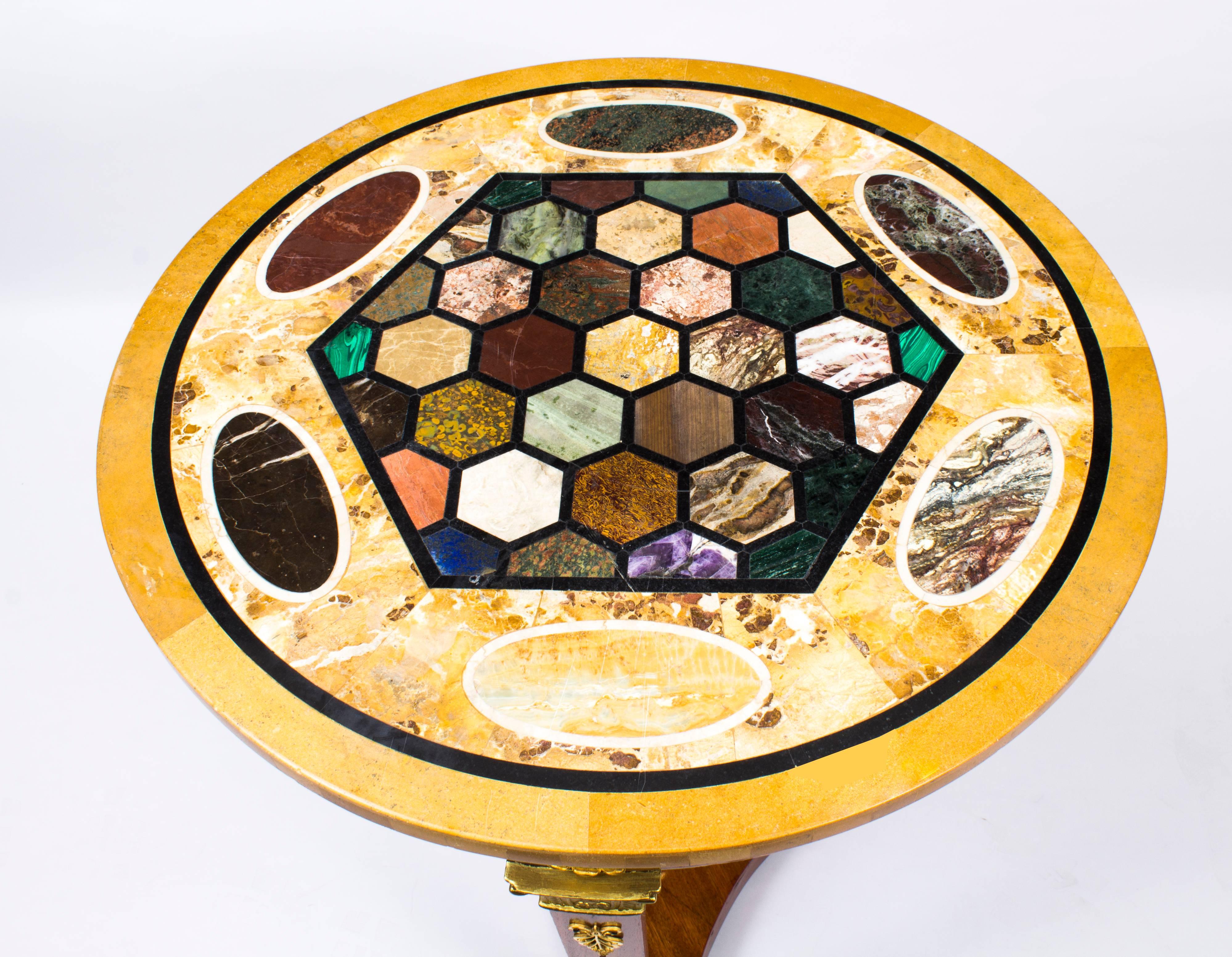 Gilt Early 20th Century French Empire Style Pietra Dura Bouillotte Occasional Table