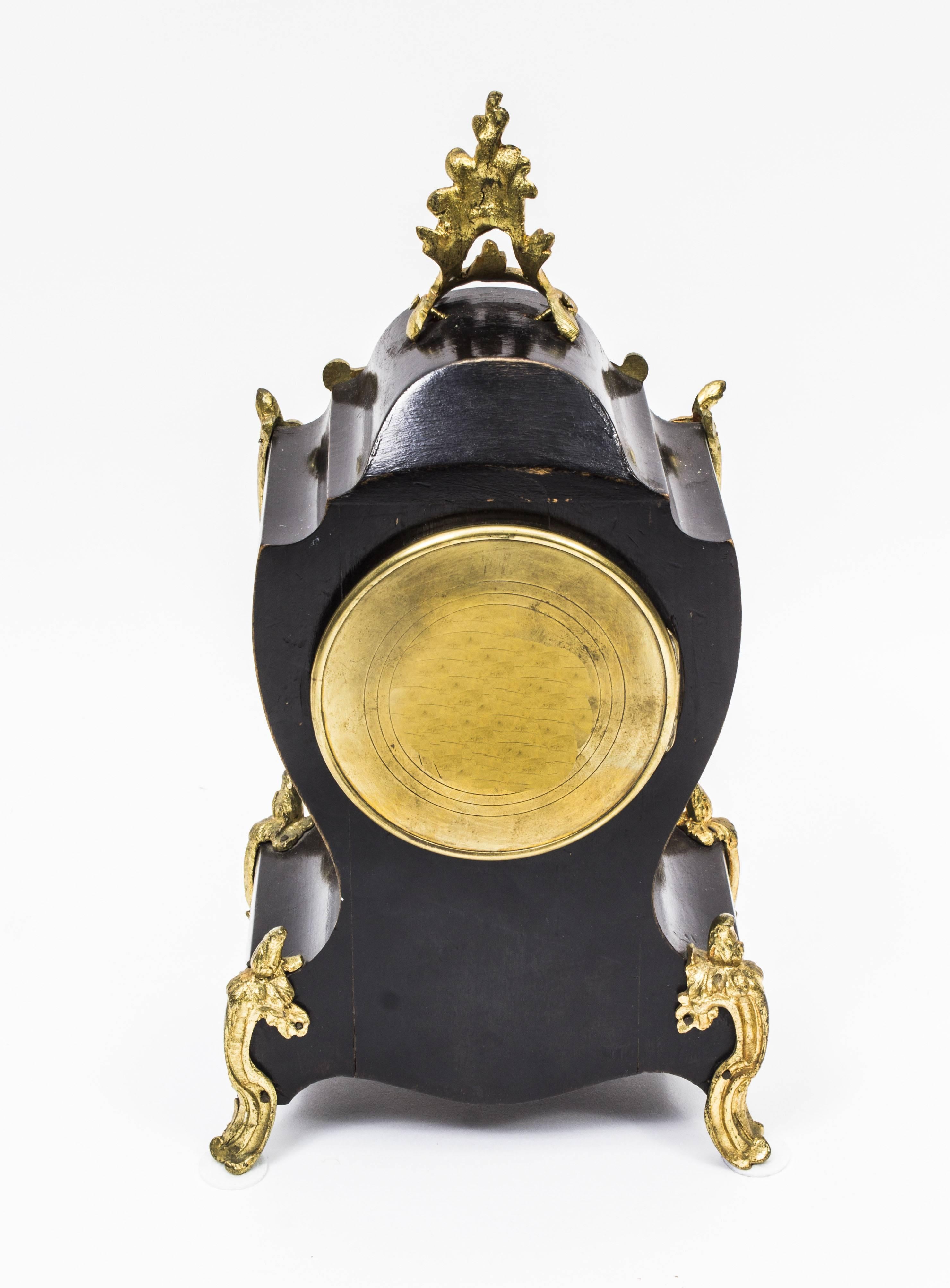 19th Century Boulle Brass Inlaid Mantel Clock by Martie & Cie 4