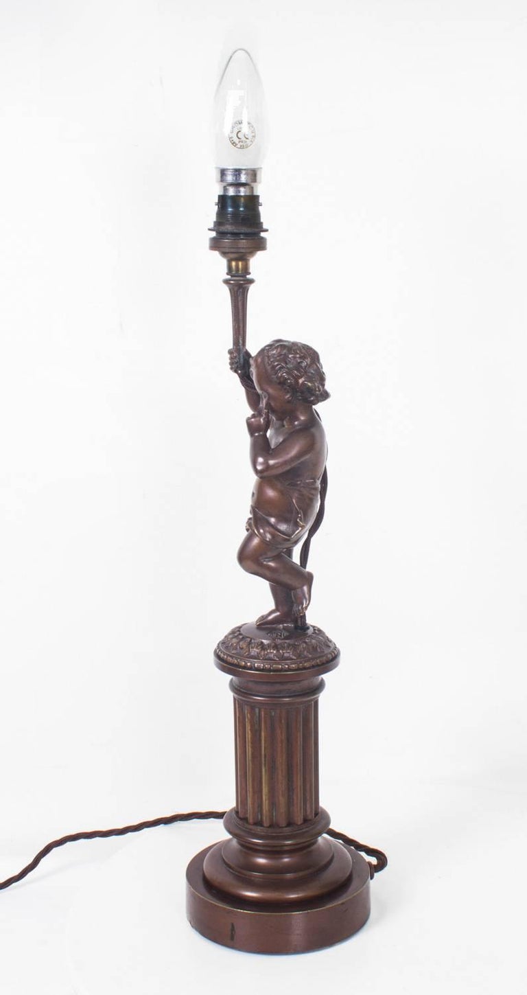 Early 20th Century French Patinated Bronze Cherub Table Lamp at 1stDibs