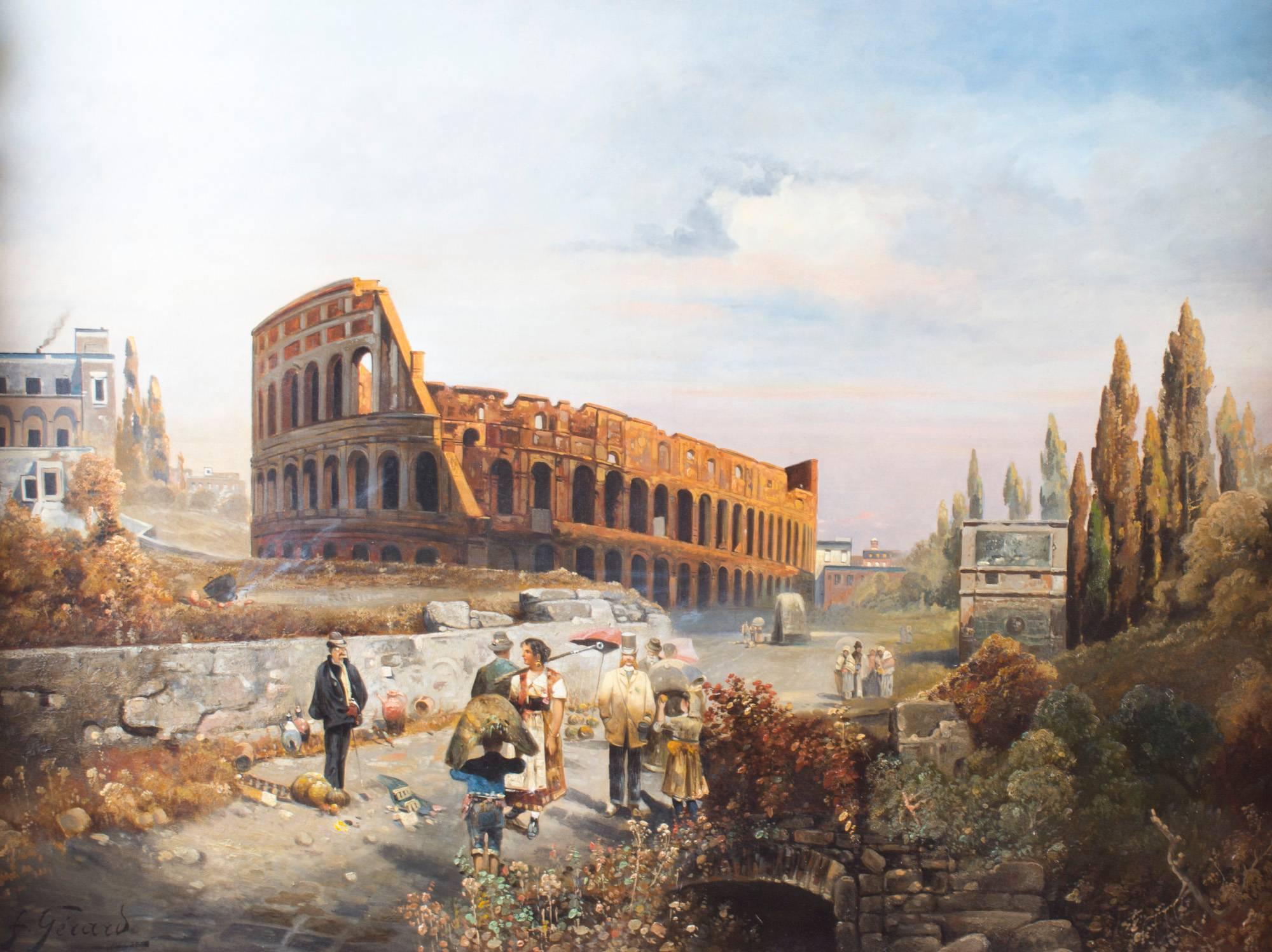 This is a beautiful oil on canvas painting of the colosseum in the centre of Rome by the renowned French artist François Gérard (1770-1837) and signed lower left.

This beautiful landscape captures a striking view of the Colosseum, also known as