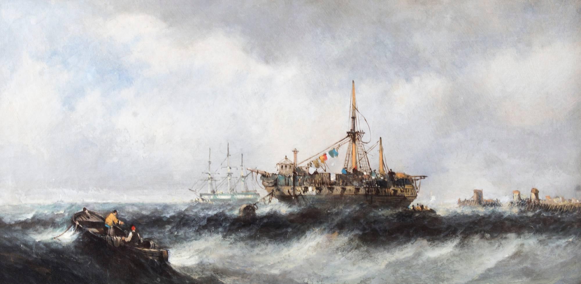Britannique Paire de peintures à l'huile anciennes représentant des bateaux de pêche, 19ème siècle en vente