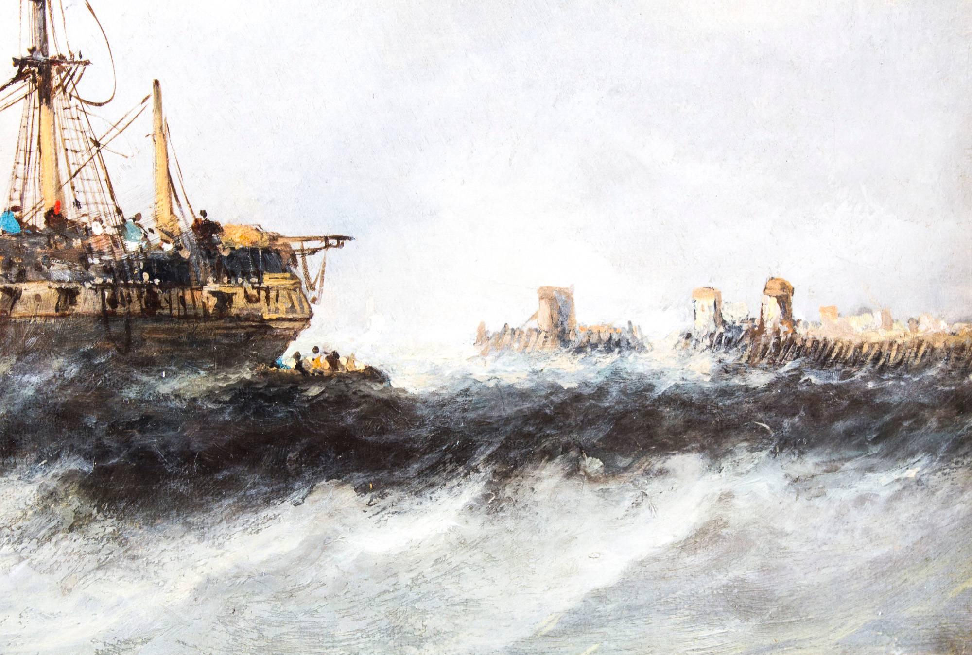 Milieu du XIXe siècle Paire de peintures à l'huile anciennes représentant des bateaux de pêche, 19ème siècle en vente
