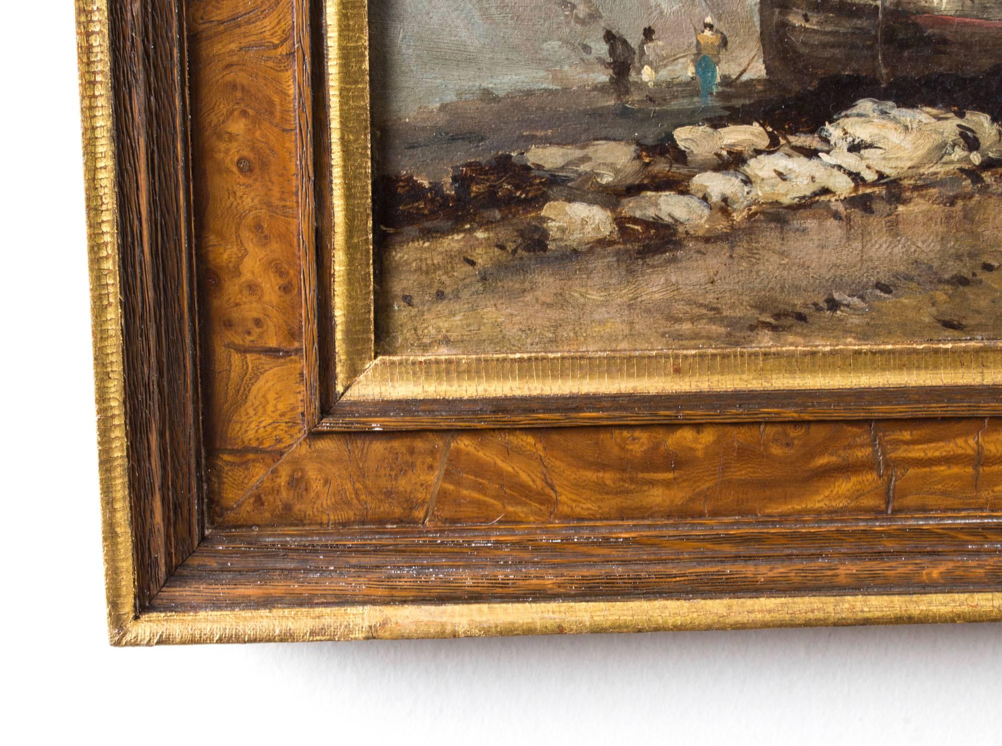 Paire de peintures à l'huile anciennes représentant des bateaux de pêche, 19ème siècle en vente 4