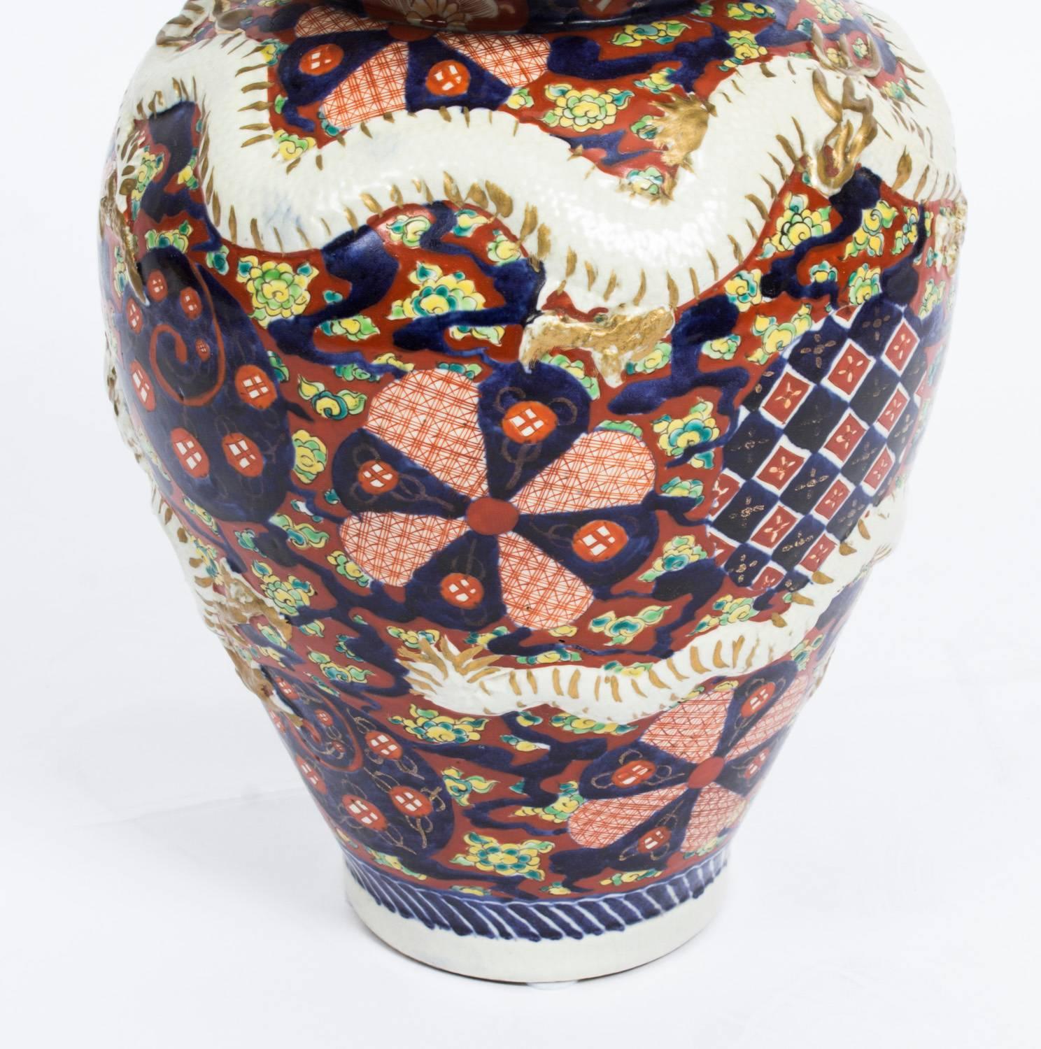Antique Pair of Japanese Imari Dragon Porcelain Vases, 19th Century 2