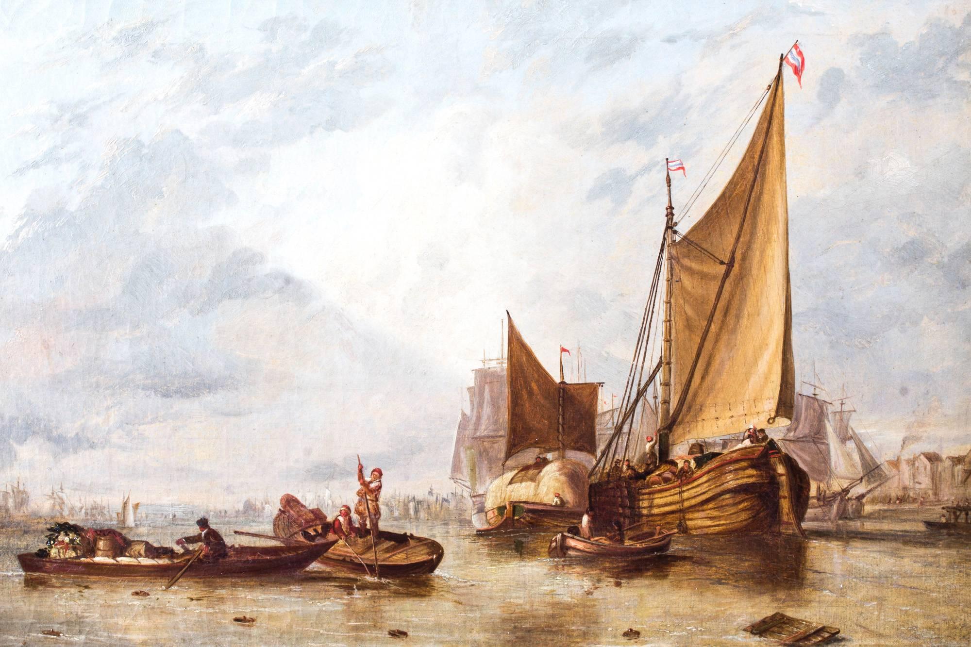Mid-19th Century Dutch Painting of Boats on an Estuary Circle Hermans Koekkoek, 19th Century