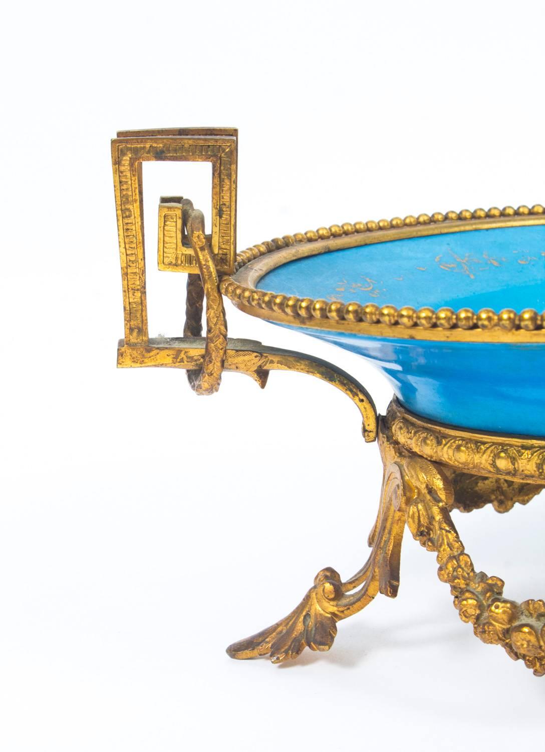 French Antique Ormolu Mounted Bleu Celeste Sevres Porcelain Plate, 19th Century