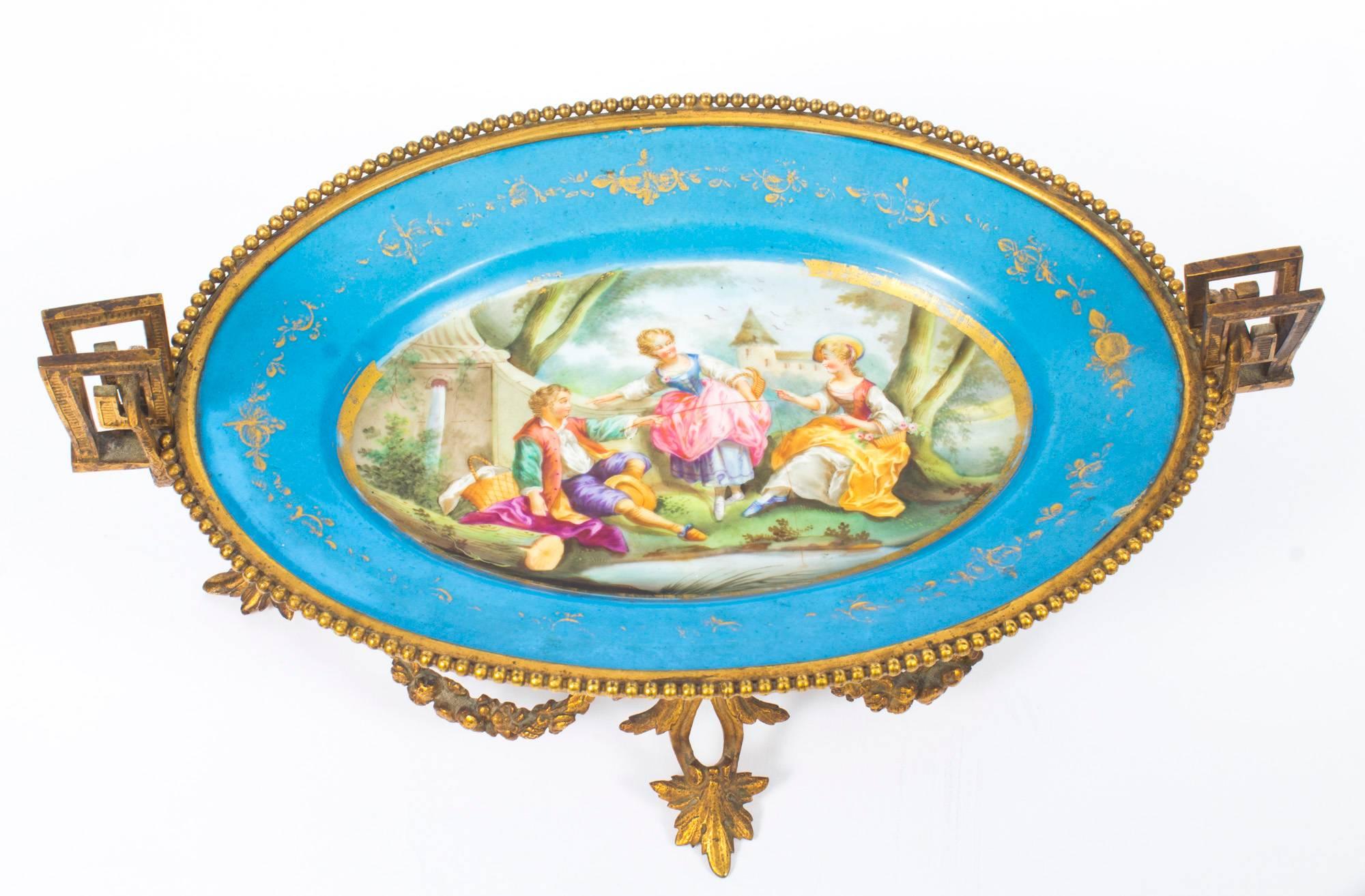 Antique Ormolu Mounted Bleu Celeste Sevres Porcelain Plate, 19th Century 1