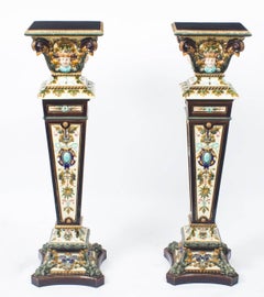 Antique Pair of Swedish Rörstrand Majolica Pedestals, 19th Century