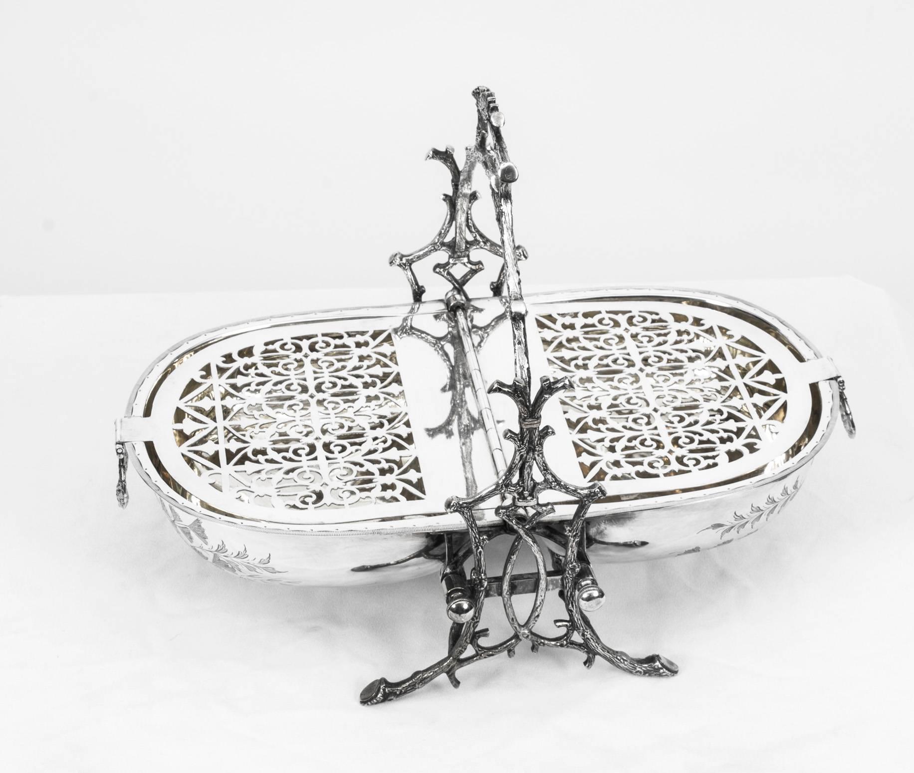 Late 19th Century Antique Victorian Silver Plated Shell Folding Biscuit Box, 19th Century
