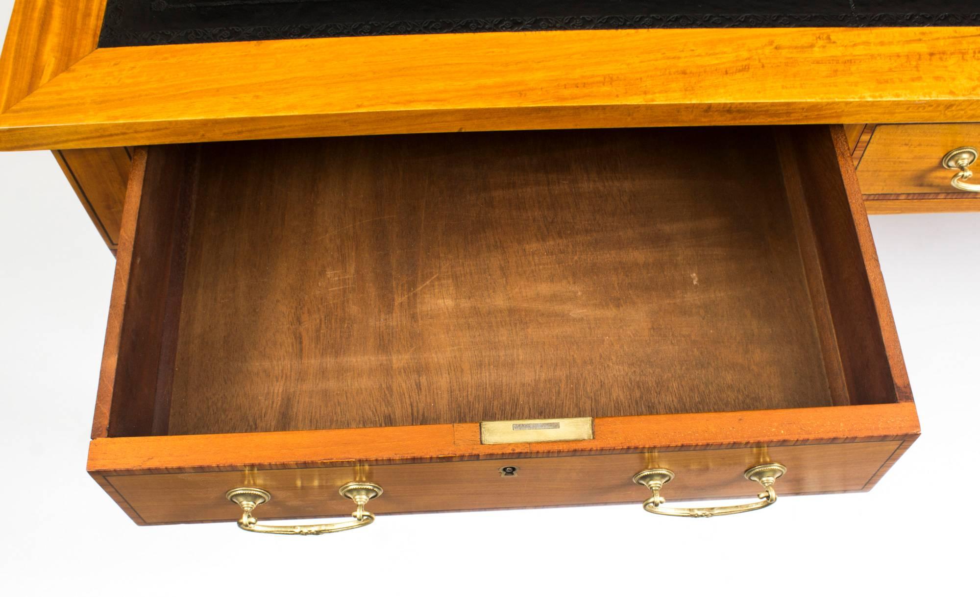Leather Antique Satinwood Writing Table Desk Maple & Co Paris 19th Century